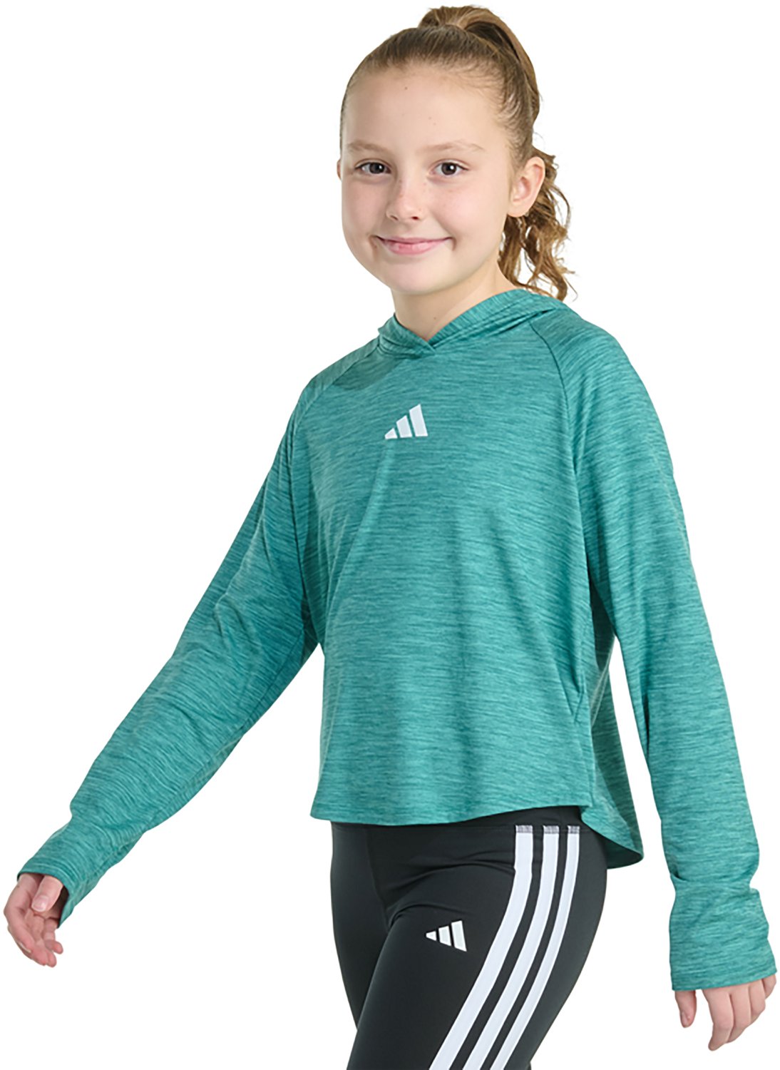 adidas Girls' Mélange Long Sleeve Hooded Top - view number 2