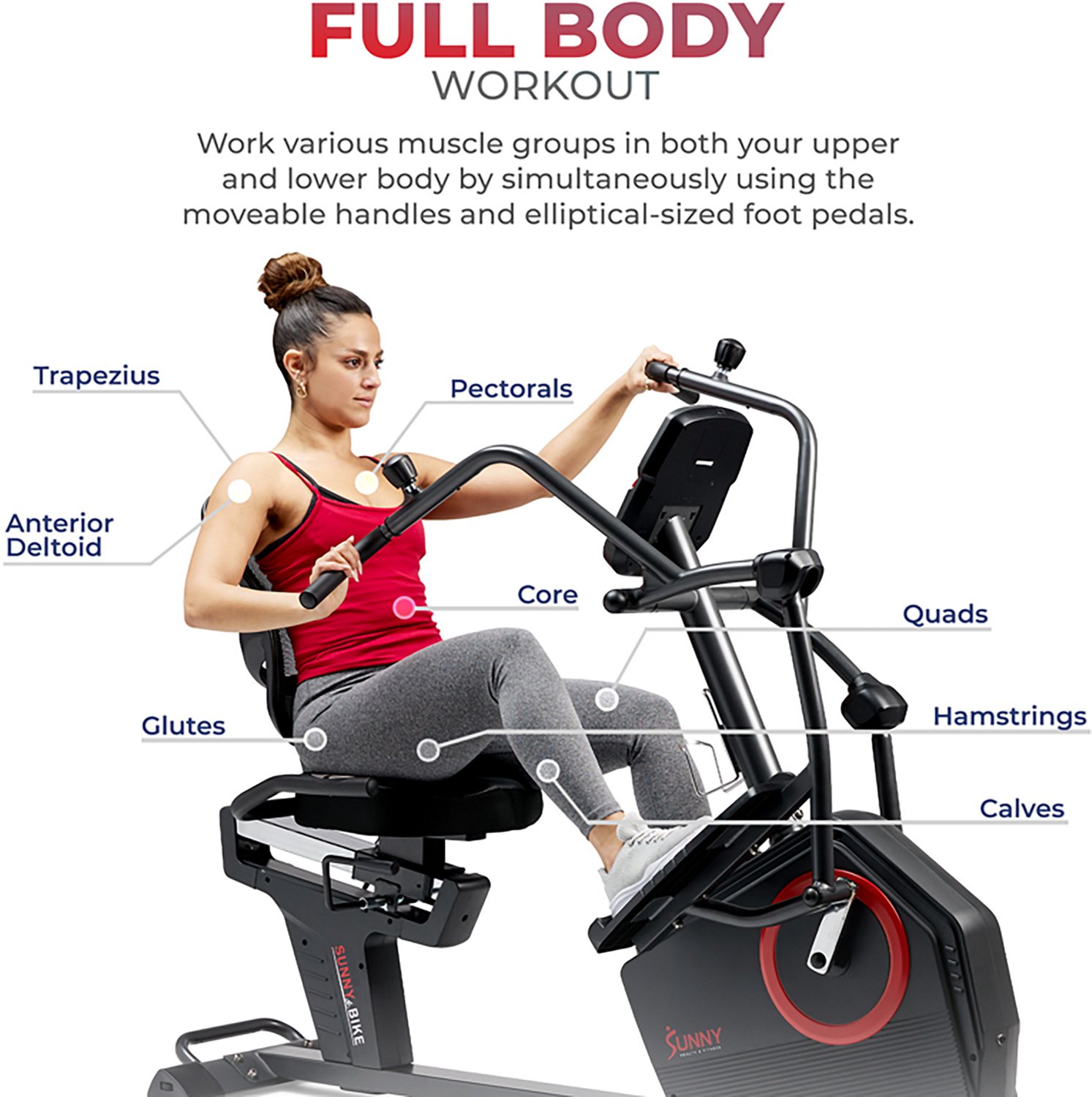 Sunny Health & Fitness Smart Recumbent Cross Trainer Elliptical Exercise Bike - view number 4