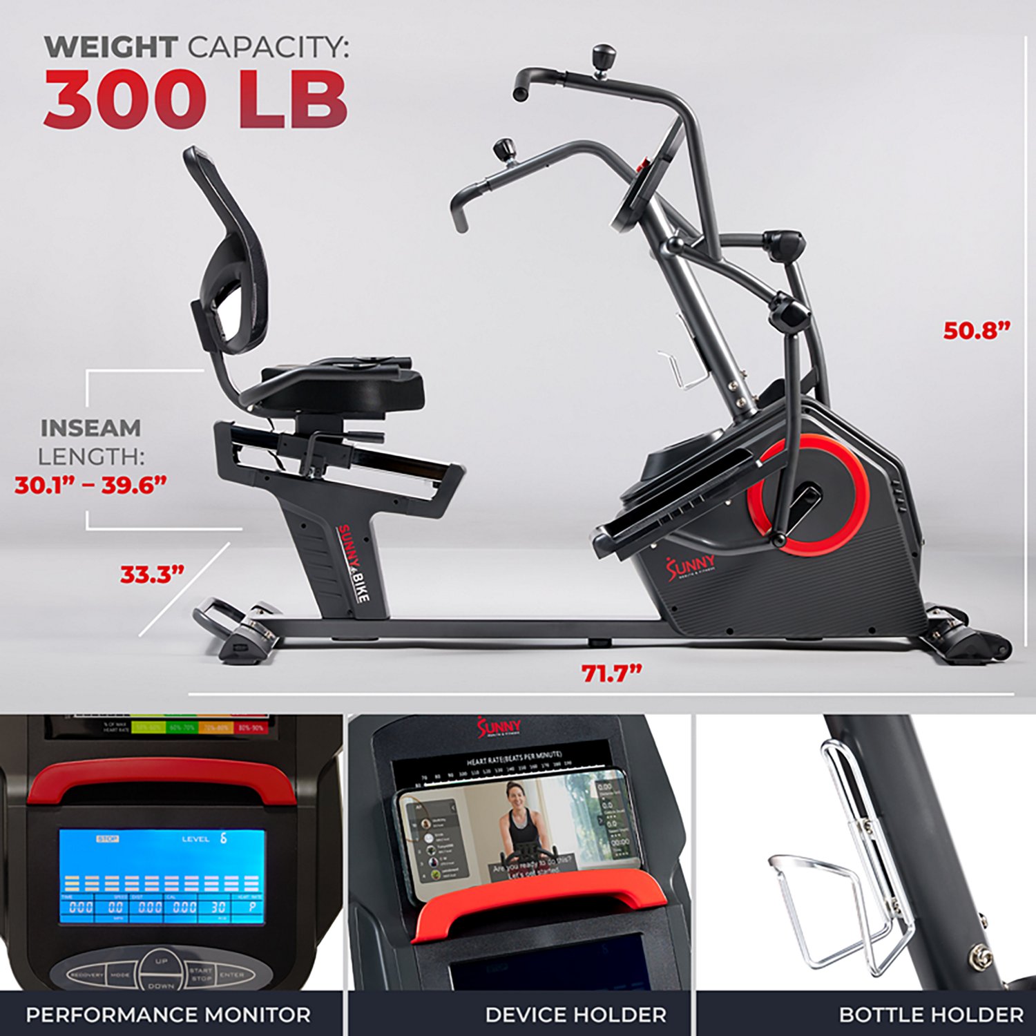 Sunny Health & Fitness Smart Recumbent Cross Trainer Elliptical Exercise Bike - view number 6