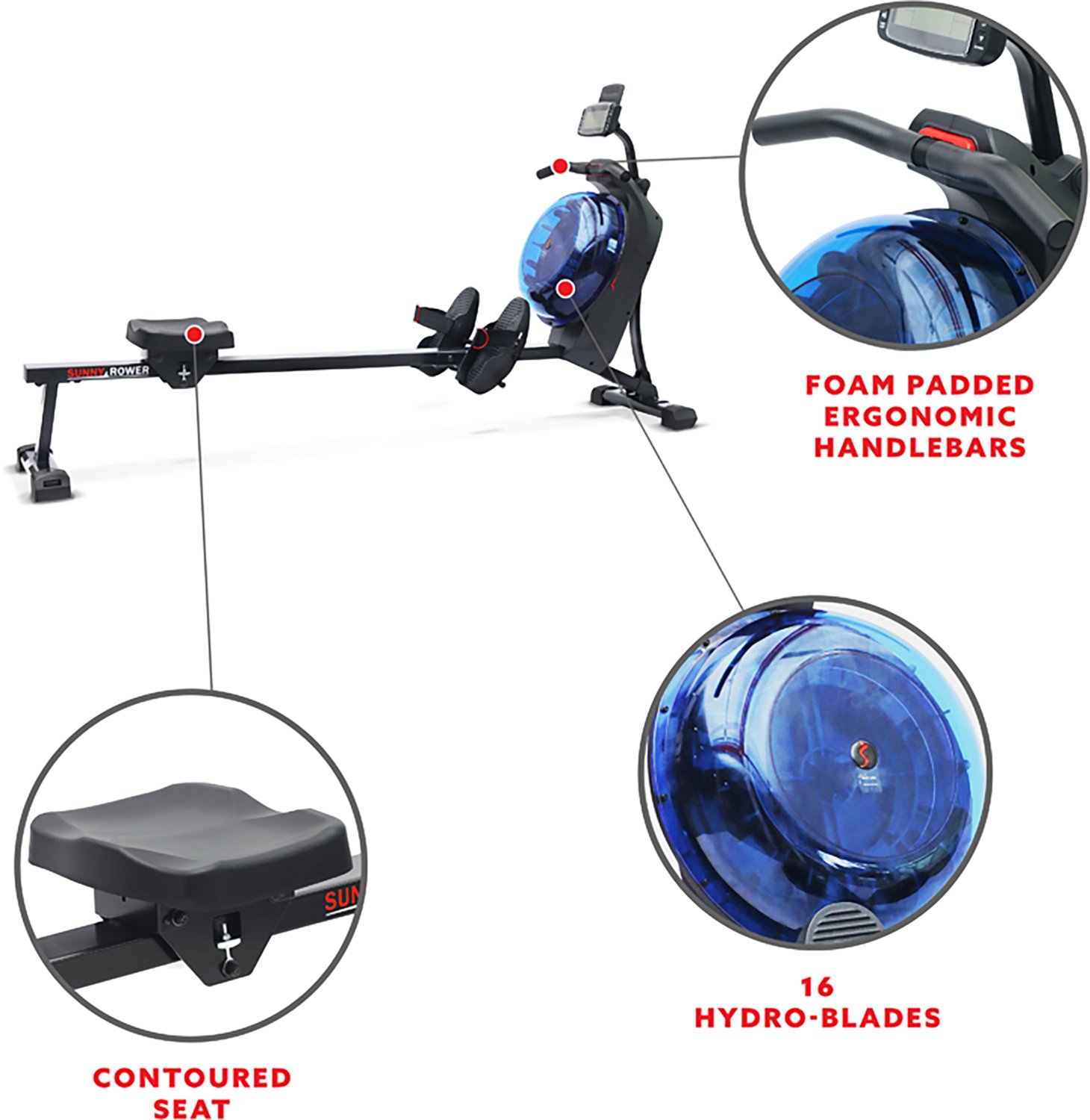 Sunny Health & Fitness Hydro + Dual-Resistance Smart Magnetic Water Rowing Machine - view number 4