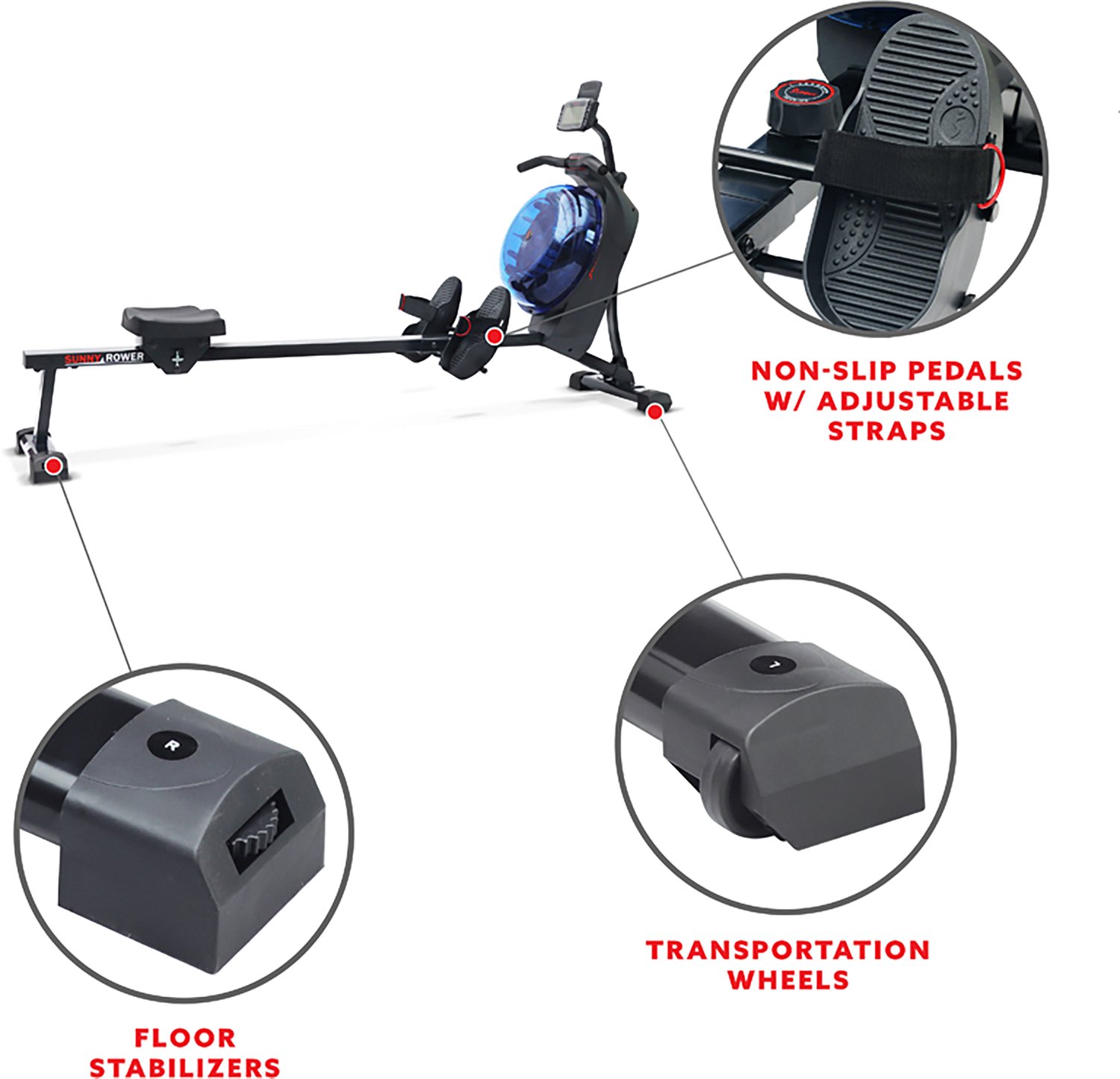 Sunny Health & Fitness Hydro + Dual-Resistance Smart Magnetic Water Rowing Machine - view number 5