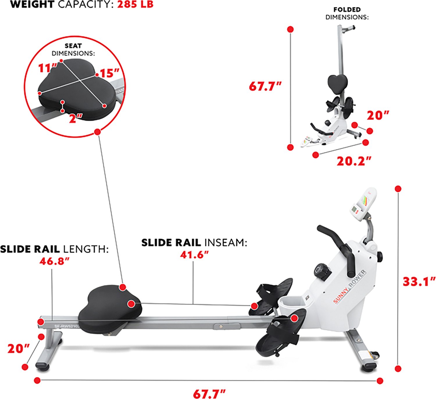 Sunny Health & Fitness SMART Compact Foldable Magnetic Rowing Machine with Bluetooth - view number 5