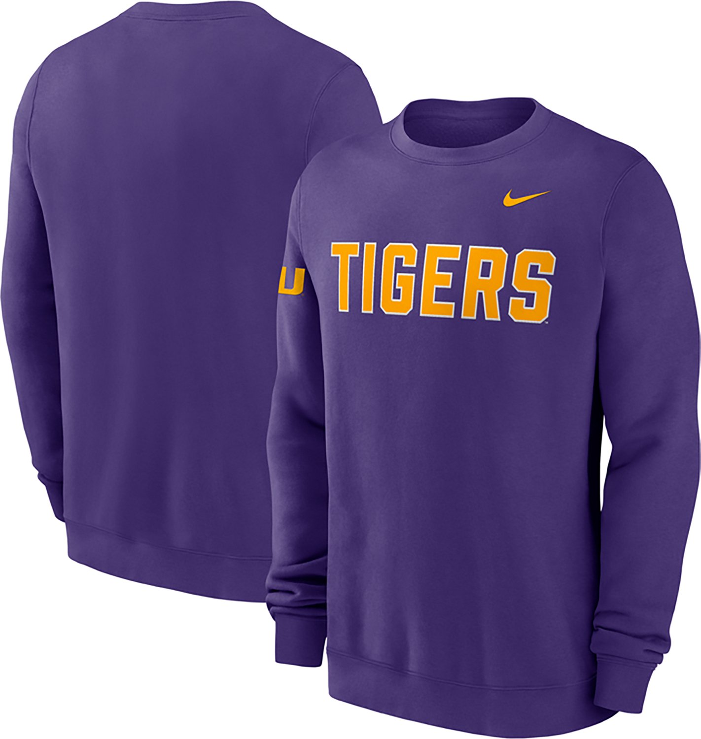 Nike Men's LSU Tigers Block Team Fleece Club Crew Sweatshirt - view number 1