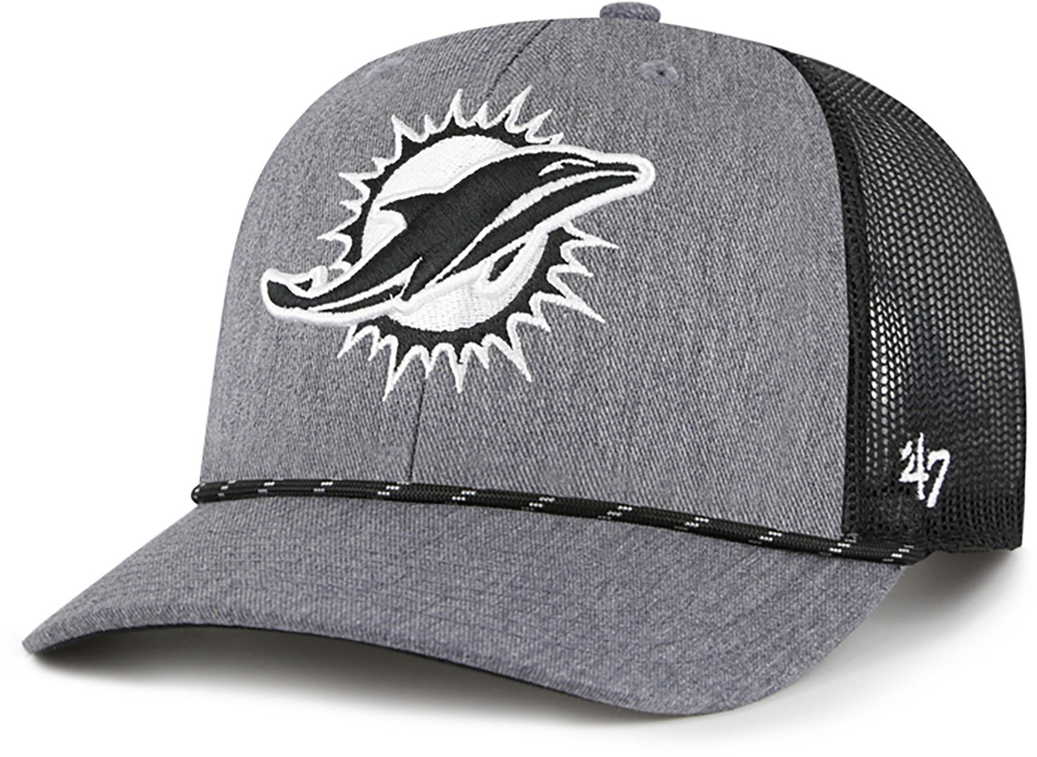 47 Brands Adults' Miami Dolphins Carbon Strap Rope Trucker Cap