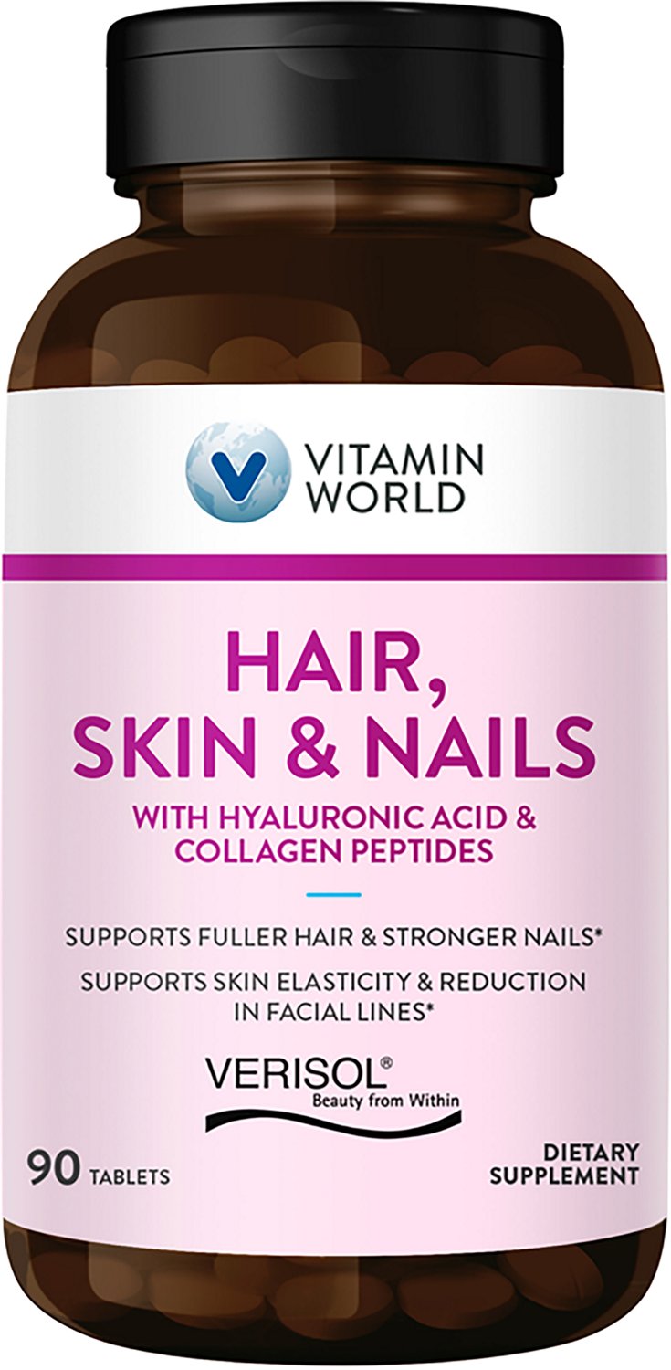 Vitamin World Hair Skin & Nails Formula with Hyaluronic Acid & Collagen Peptides