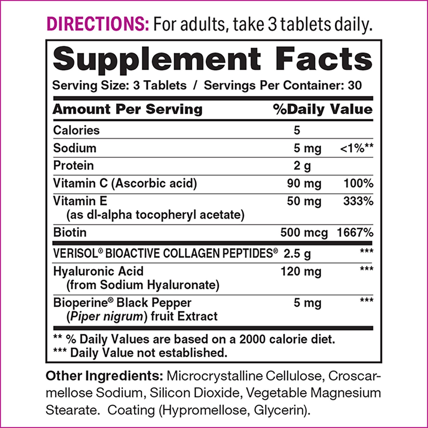 Vitamin World Hair Skin & Nails Formula with Hyaluronic Acid & Collagen Peptides - view number 3