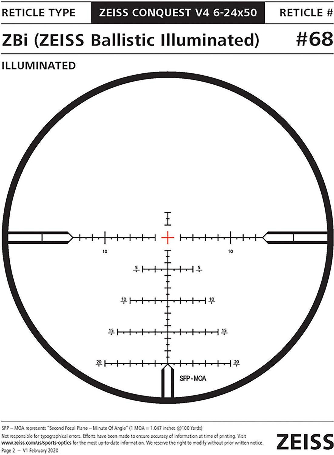 Zeiss Conquest V4 6-24 x 50 mm Riflescope with ZBi Illuminated Reticle