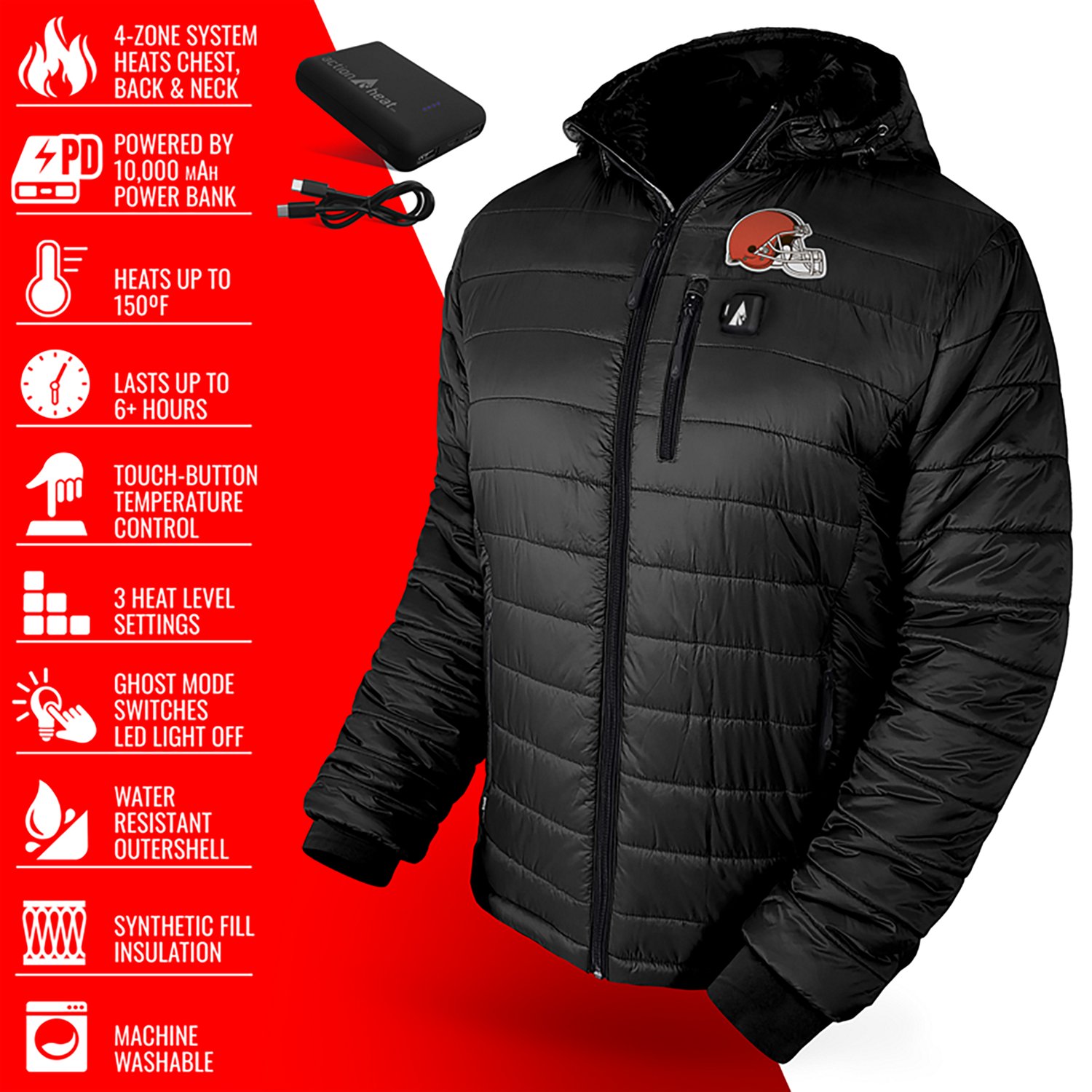 ActionHeat Men’s Cleveland Browns 5V Softshell Battery Heated Jacket  - view number 6