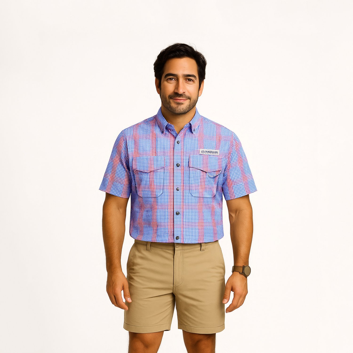 Magellan Outdoors Men's Southern Summer Gingham Plaid Short Sleeve Shirt