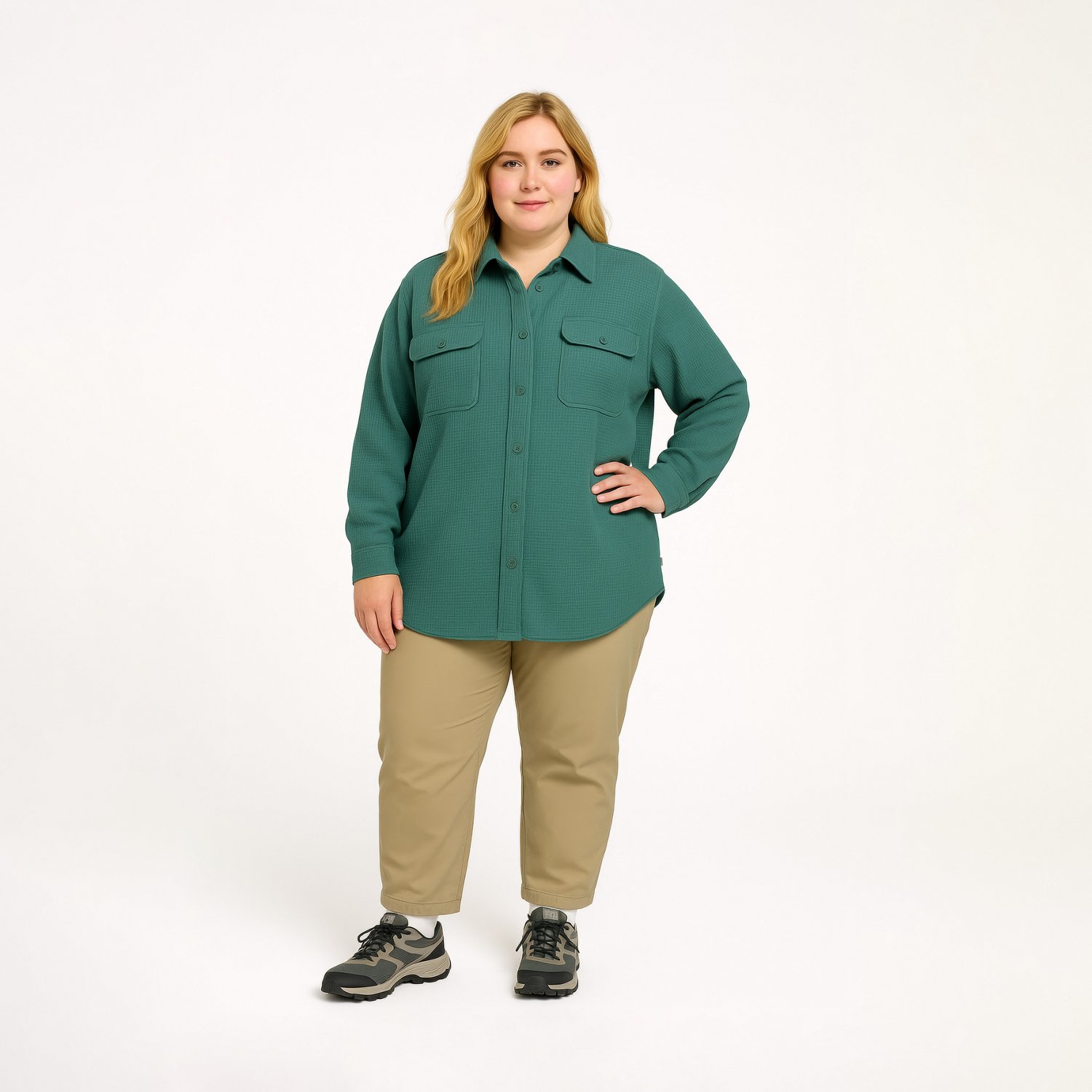 Magellan Outdoors Women's Happy Camper Oversized Waffle Shirt Jacket                                                             - view number 2
