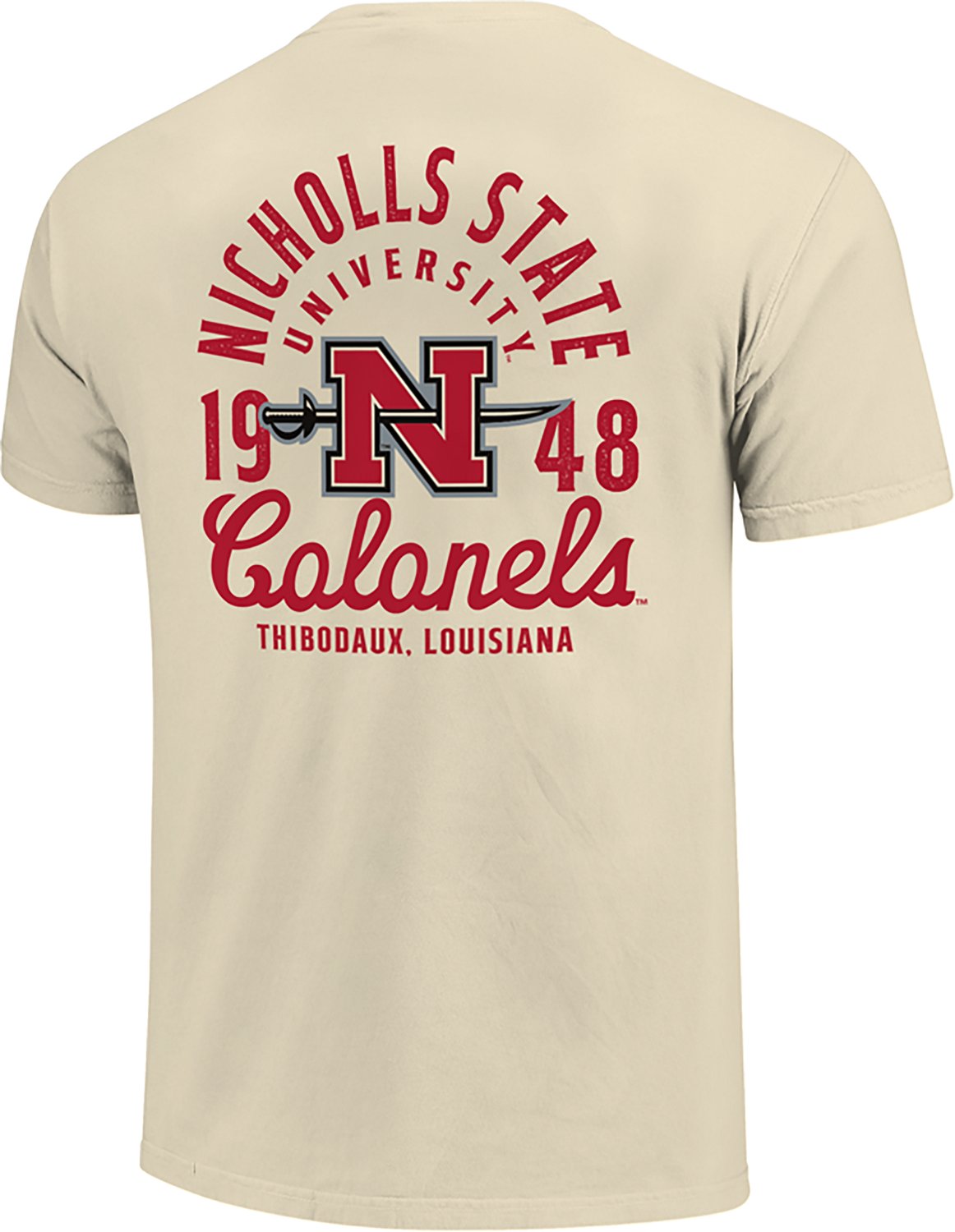 Image One Men's Nicholls State Colonels Mascot Overlay Comfort Colors Short Sleeve T-shirt - view number 3