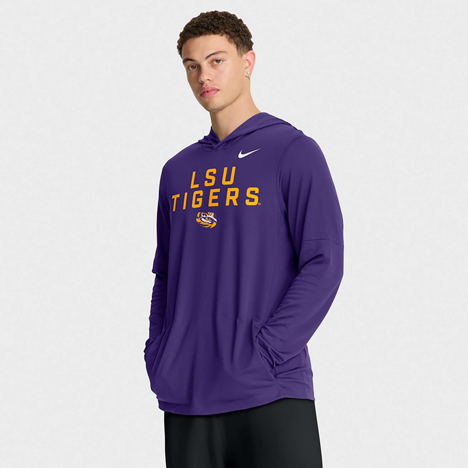 Nike Men's LSU Dri-FIT Team Over Logo LWT Long Sleeve Hoodie Top - view number 4