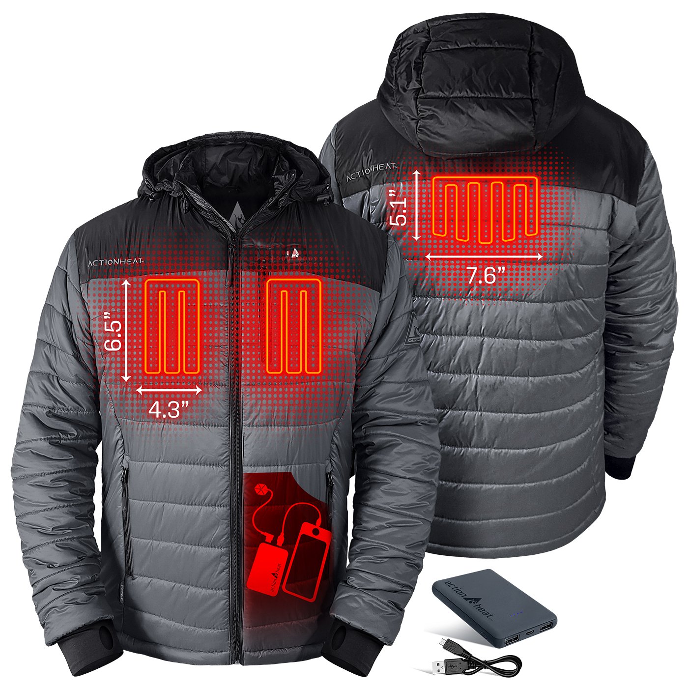 ActionHeat Men's 5V Battery Heated Color Block Hooded Puffer Jacket - view number 3