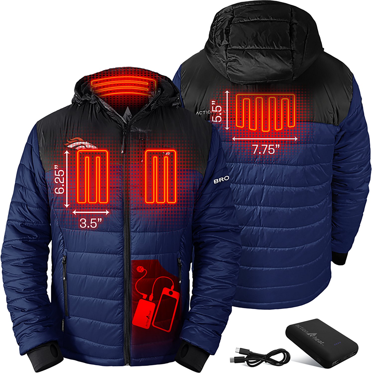 ActionHeat Men's Denver Broncos 5V Puffer Battery Heated Jacket - view number 3