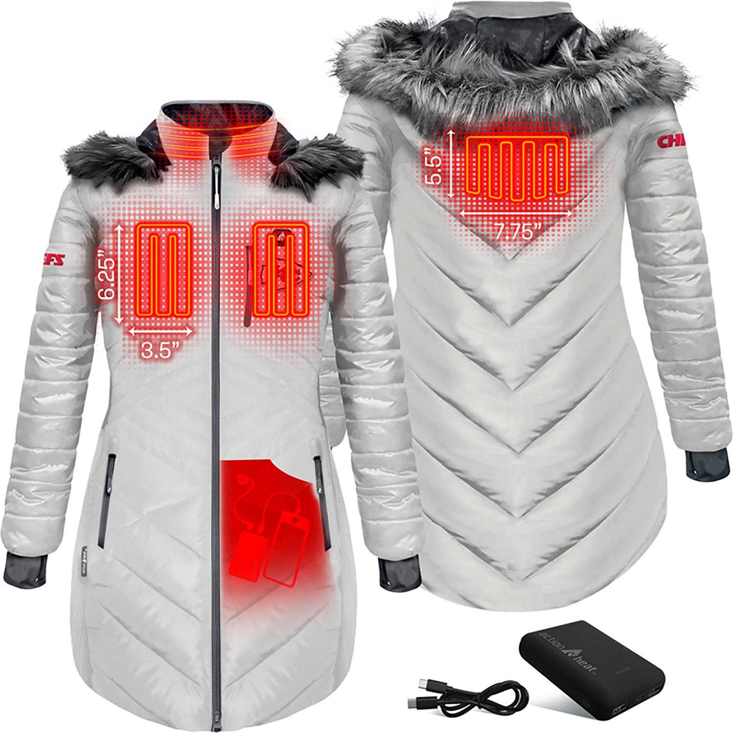 ActionHeat Women's Chiefs 5V Long Puffer Battery Heated Jacket - view number 3