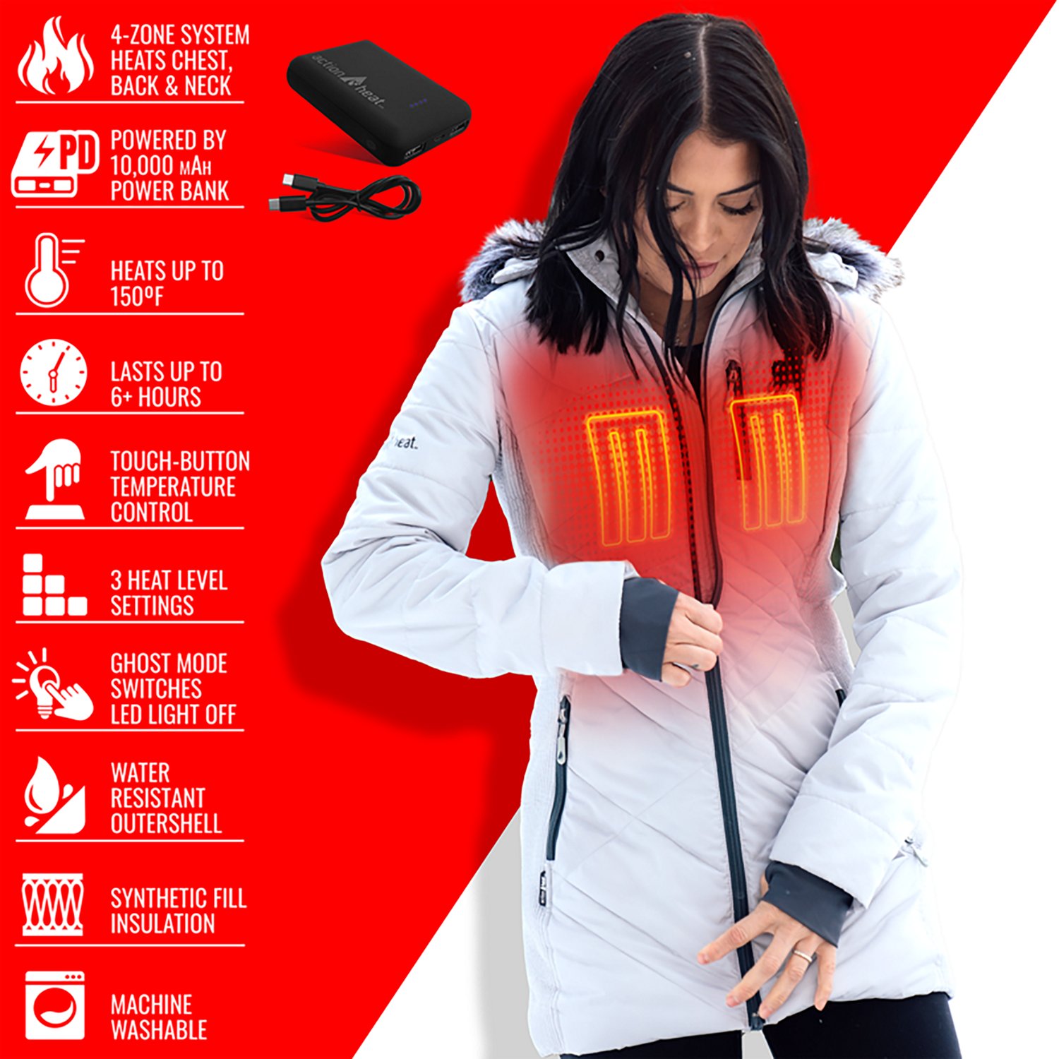 ActionHeat Women's Eagles 5V Long Puffer Battery Heated Jacket - view number 4