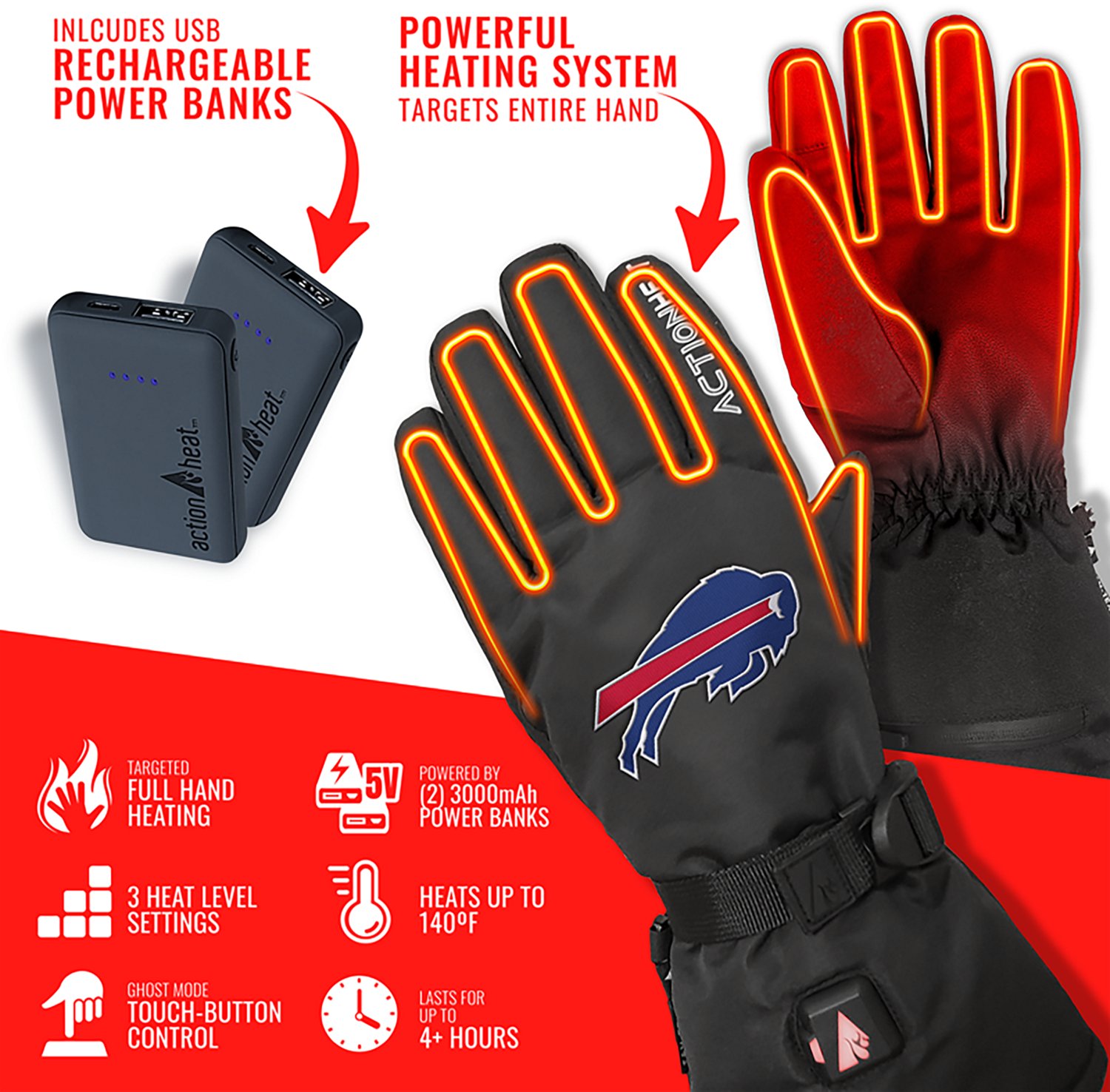 ActionHeat Adults' Buffalo Bills 5V Heated Winter Gloves - view number 3