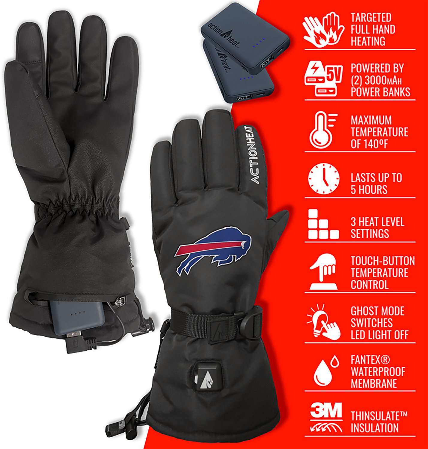 ActionHeat Adults' Buffalo Bills 5V Heated Winter Gloves - view number 4