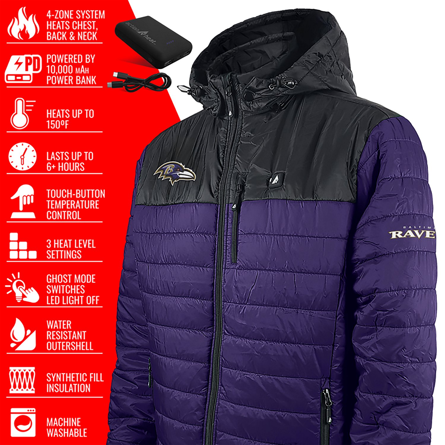 ActionHeat Men's Baltimore Ravens 5V Puffer Heated Jacket - view number 4