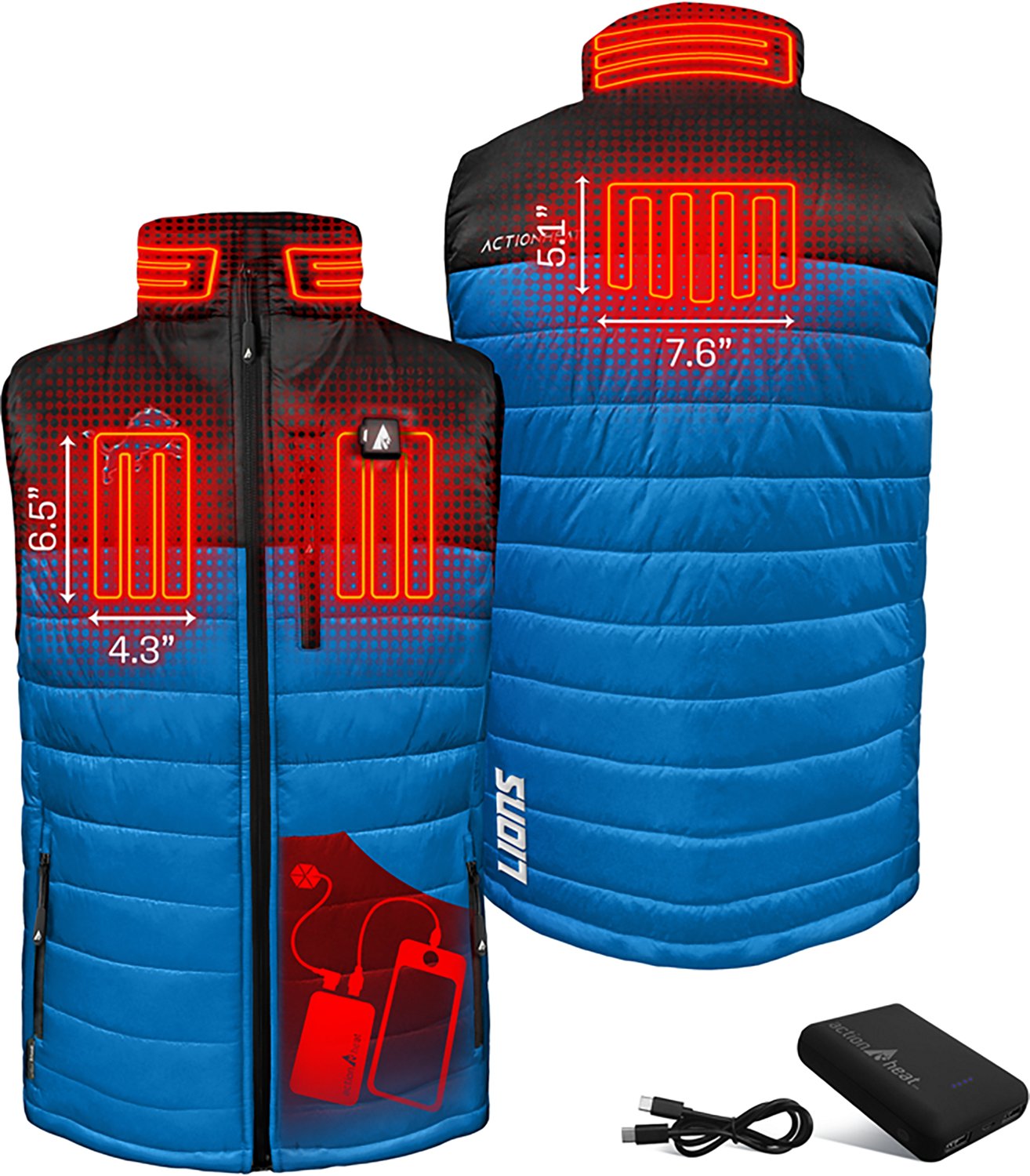 ActionHeat Men's Detroit Lions 5V Puffer Heated Vest - view number 3