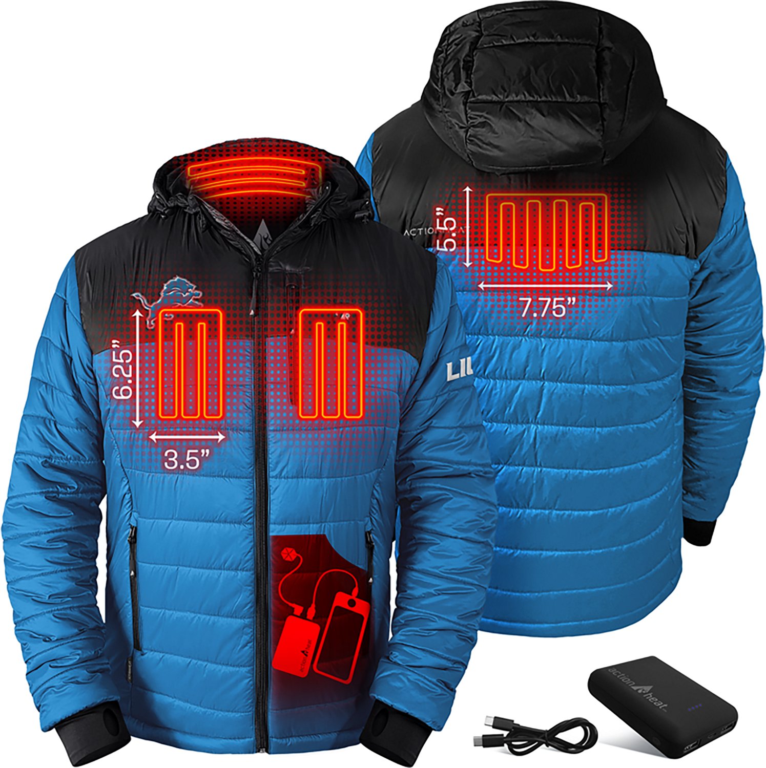 ActionHeat Men's Detroit Lions 5V Puffer Heated Jacket - view number 3
