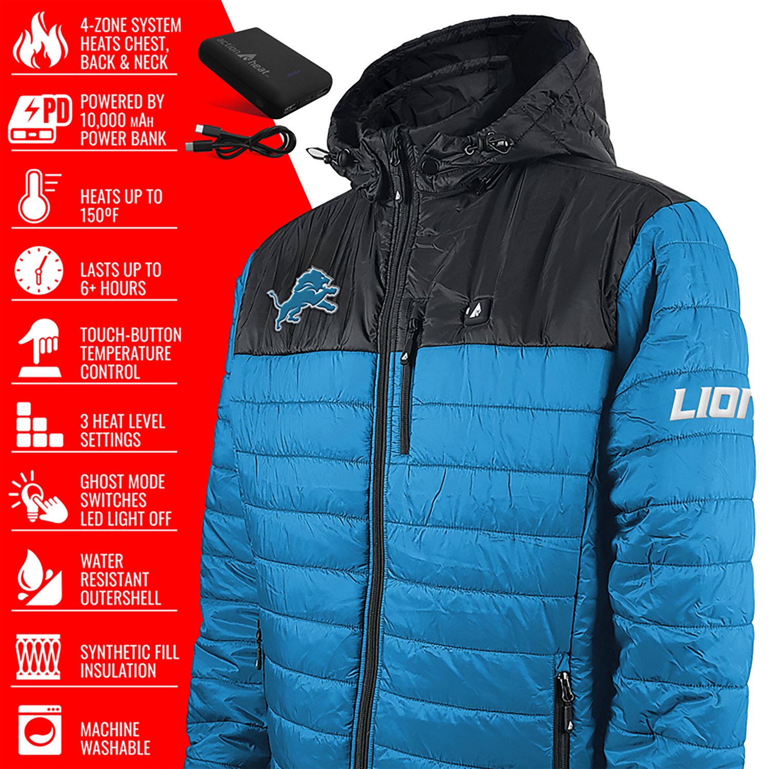 ActionHeat Men's Detroit Lions 5V Puffer Heated Jacket - view number 4
