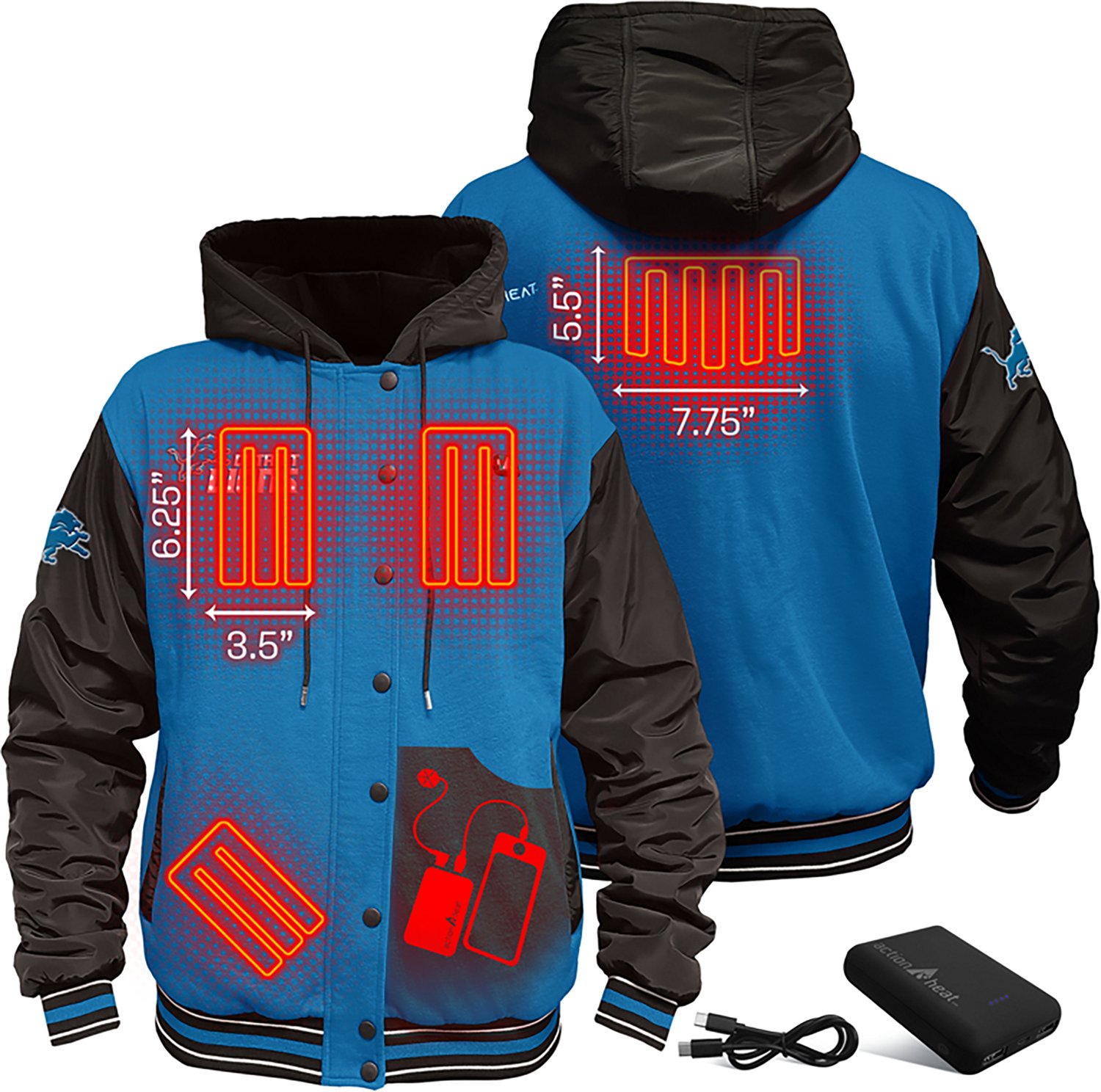 ActionHeat Men's Detroit Lions 5V Heated Varsity Jacket - view number 3
