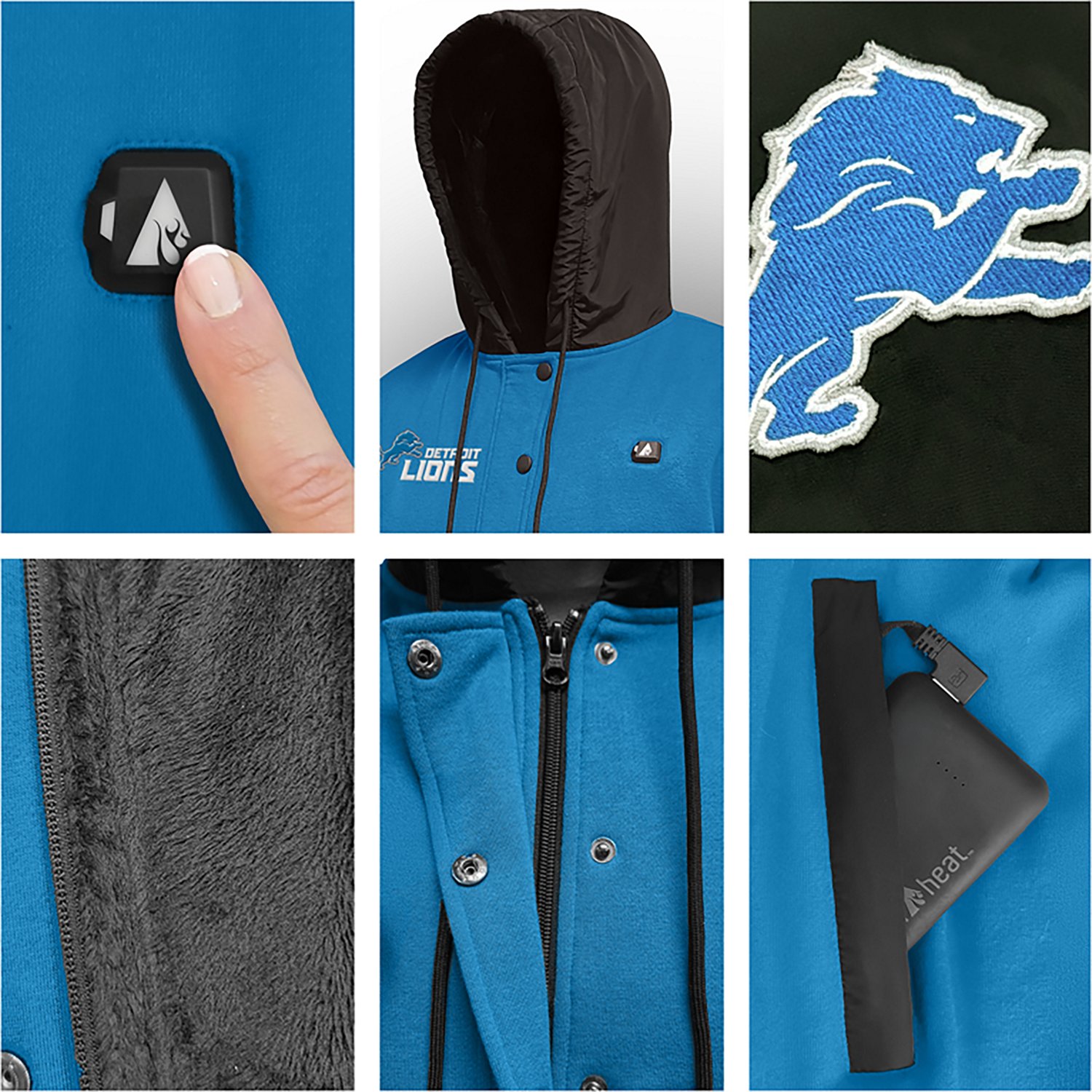 ActionHeat Men's Detroit Lions 5V Heated Varsity Jacket - view number 6