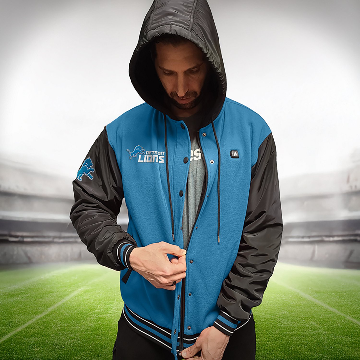 ActionHeat Men's Detroit Lions 5V Heated Varsity Jacket - view number 8