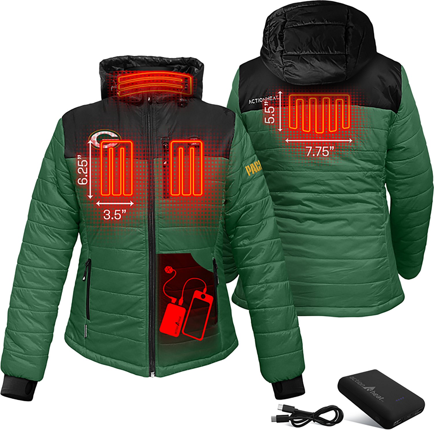 ActionHeat Men's Green Bay Packers 5V Puffer Heated Vest - view number 3