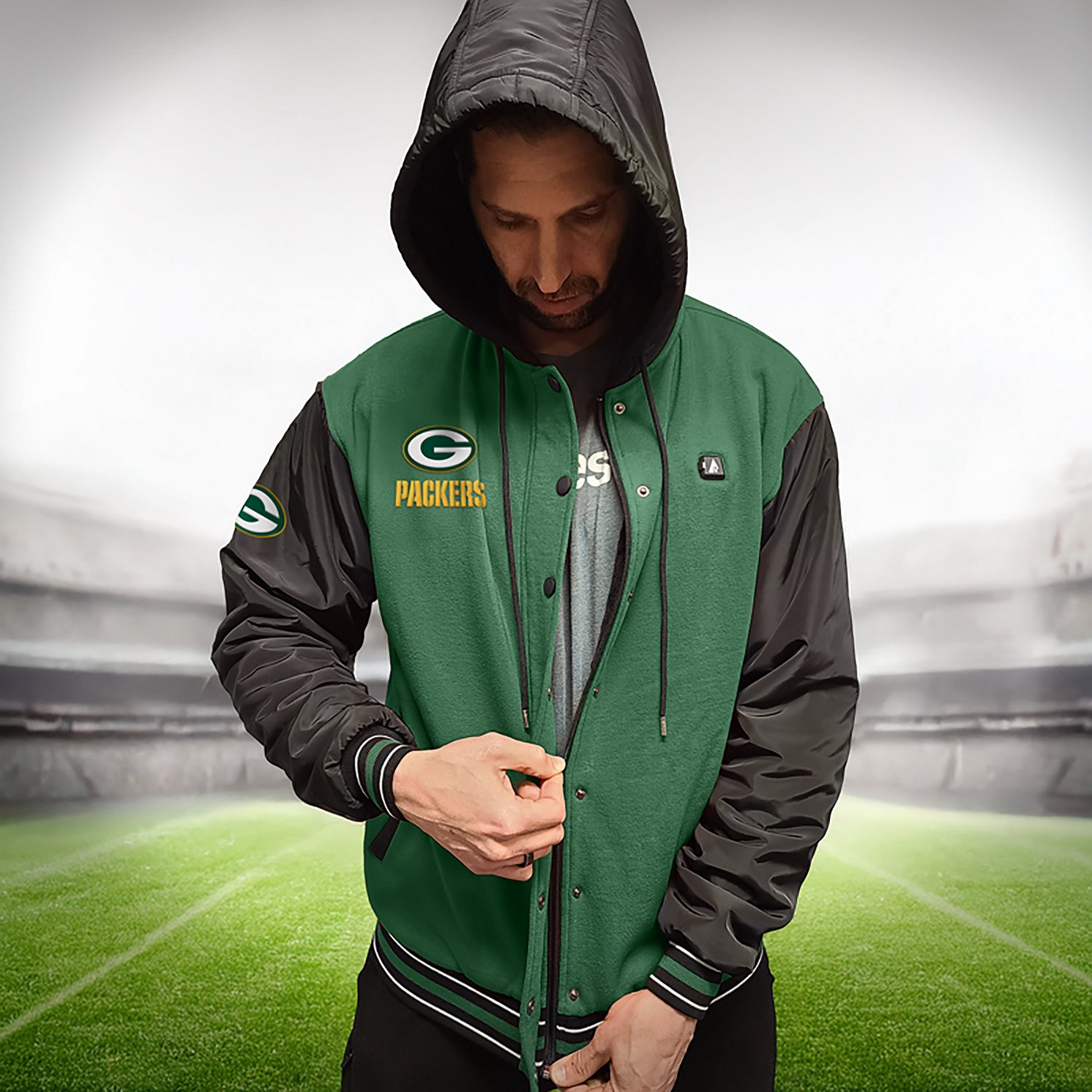 ActionHeat Men's Green Bay Packers 5V Heated Varsity Jacket - view number 8
