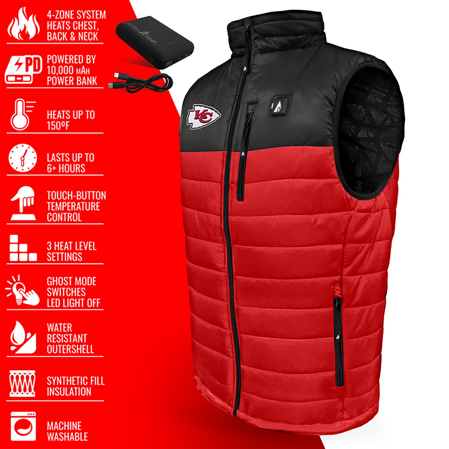 ActionHeat Men's Kansas City Chiefs 5V Puffer Heated Vest - view number 4