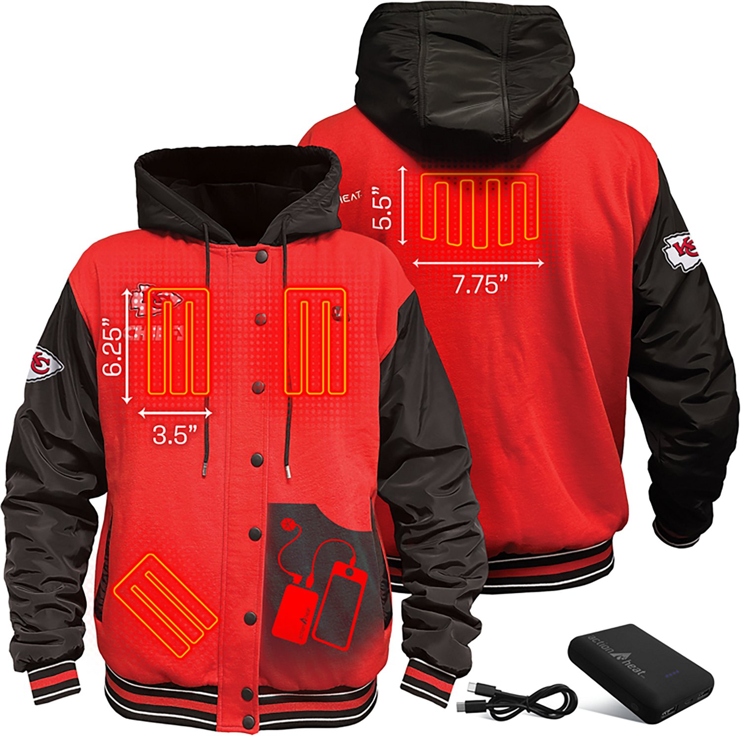 ActionHeat Men's Kansas City Chiefs 5V Heated Varsity Jacket - view number 3