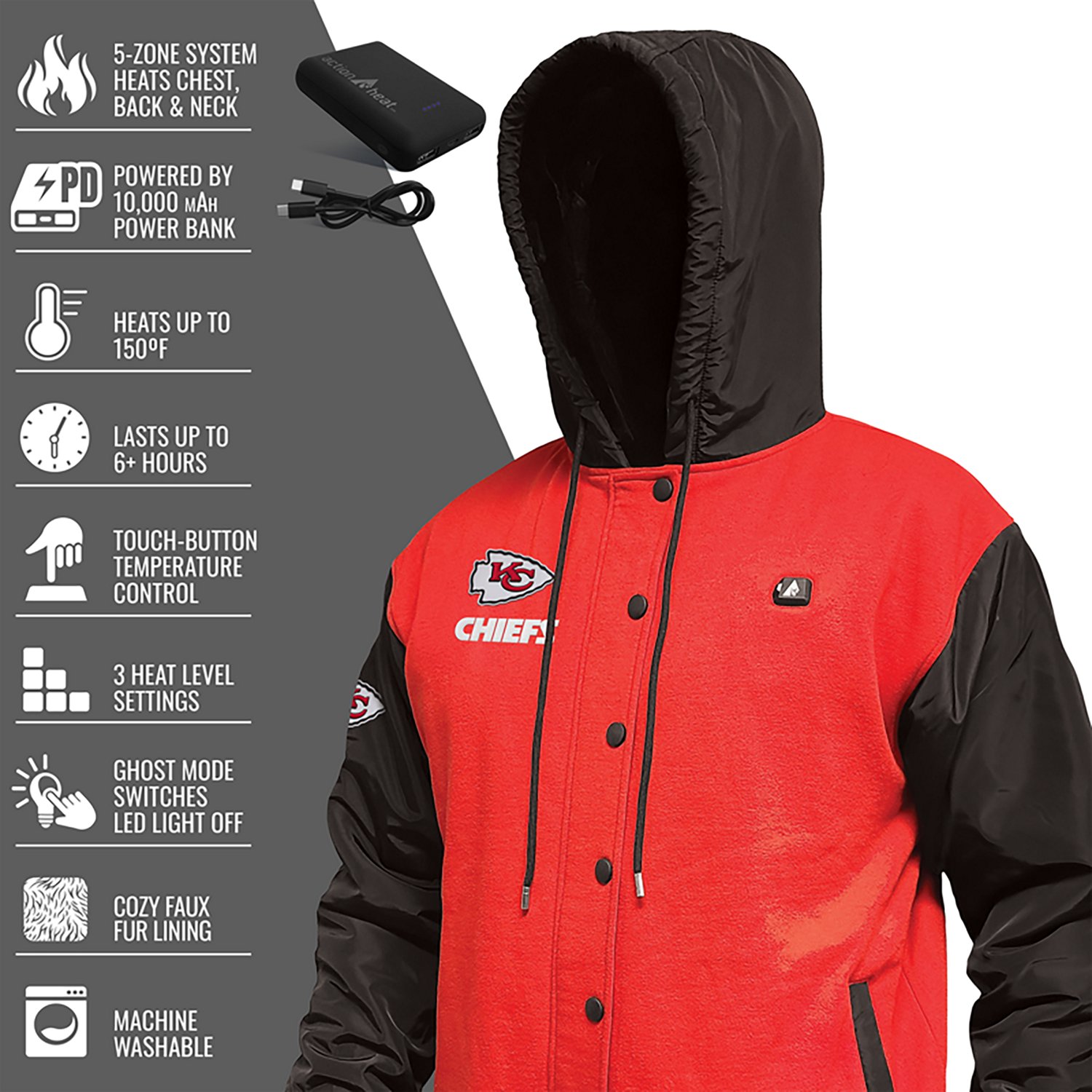 ActionHeat Men's Kansas City Chiefs 5V Heated Varsity Jacket - view number 4