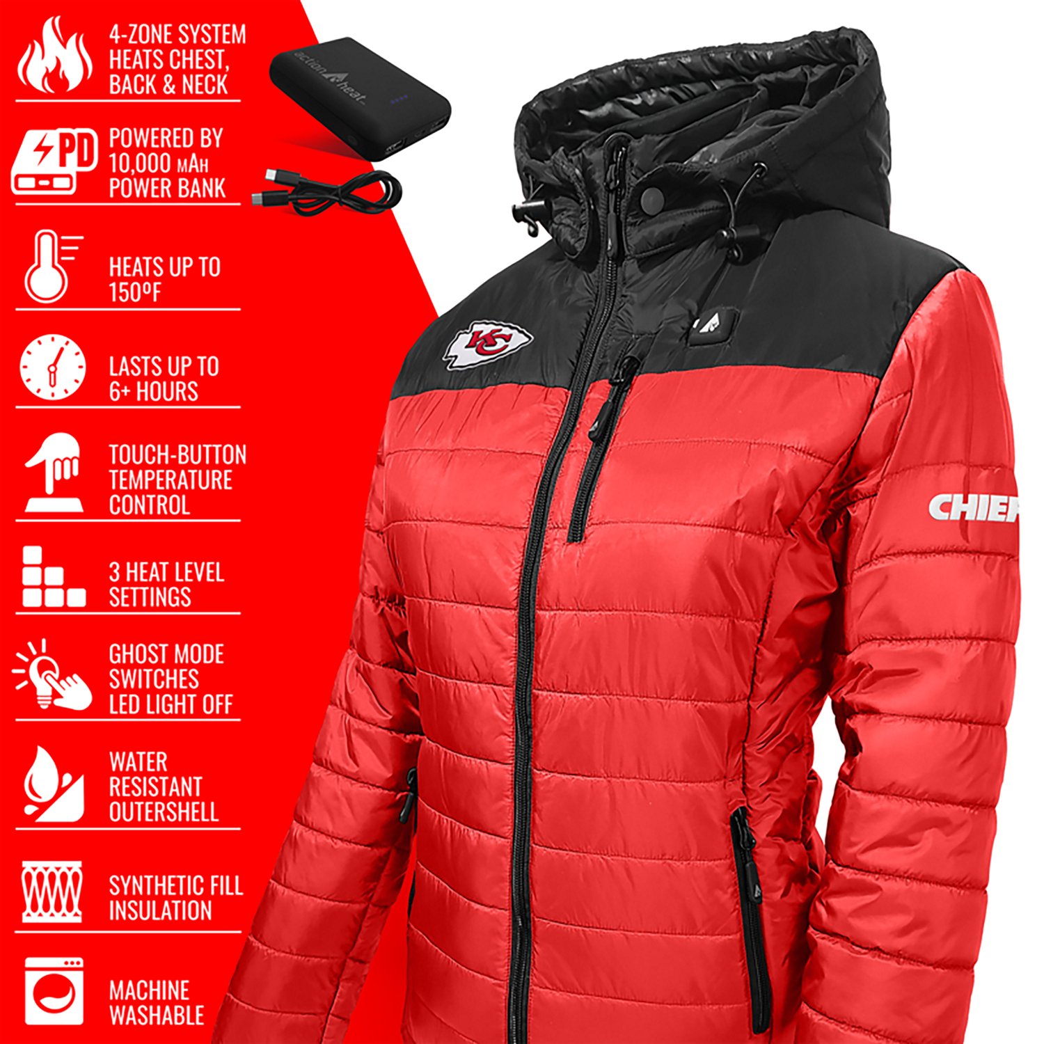 ActionHeat Women's Kansas City Chiefs 5V Puffer Heated Jacket