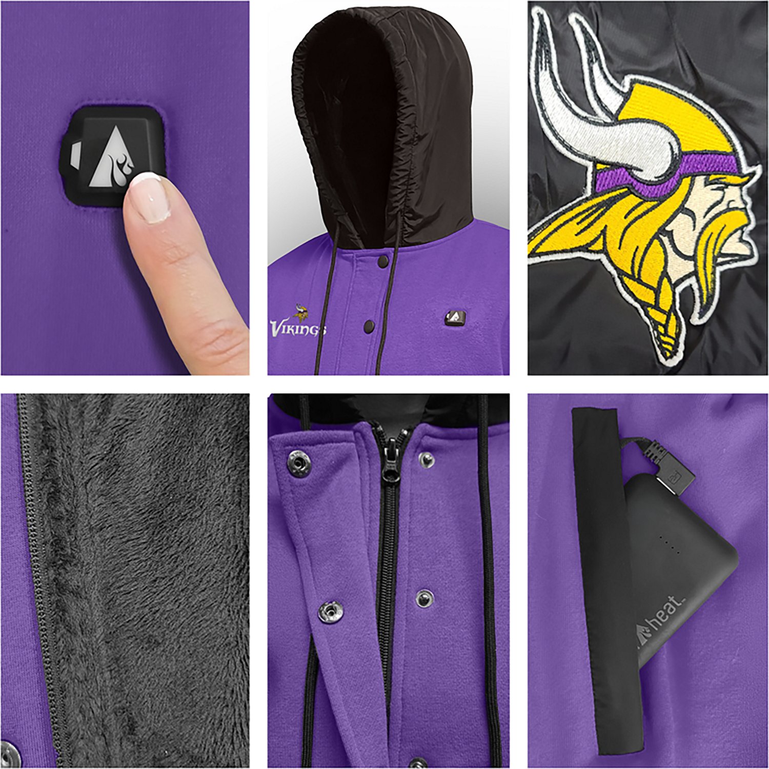 ActionHeat Men's Minnesota Vikings 5V Heated Varsity Jacket - view number 6