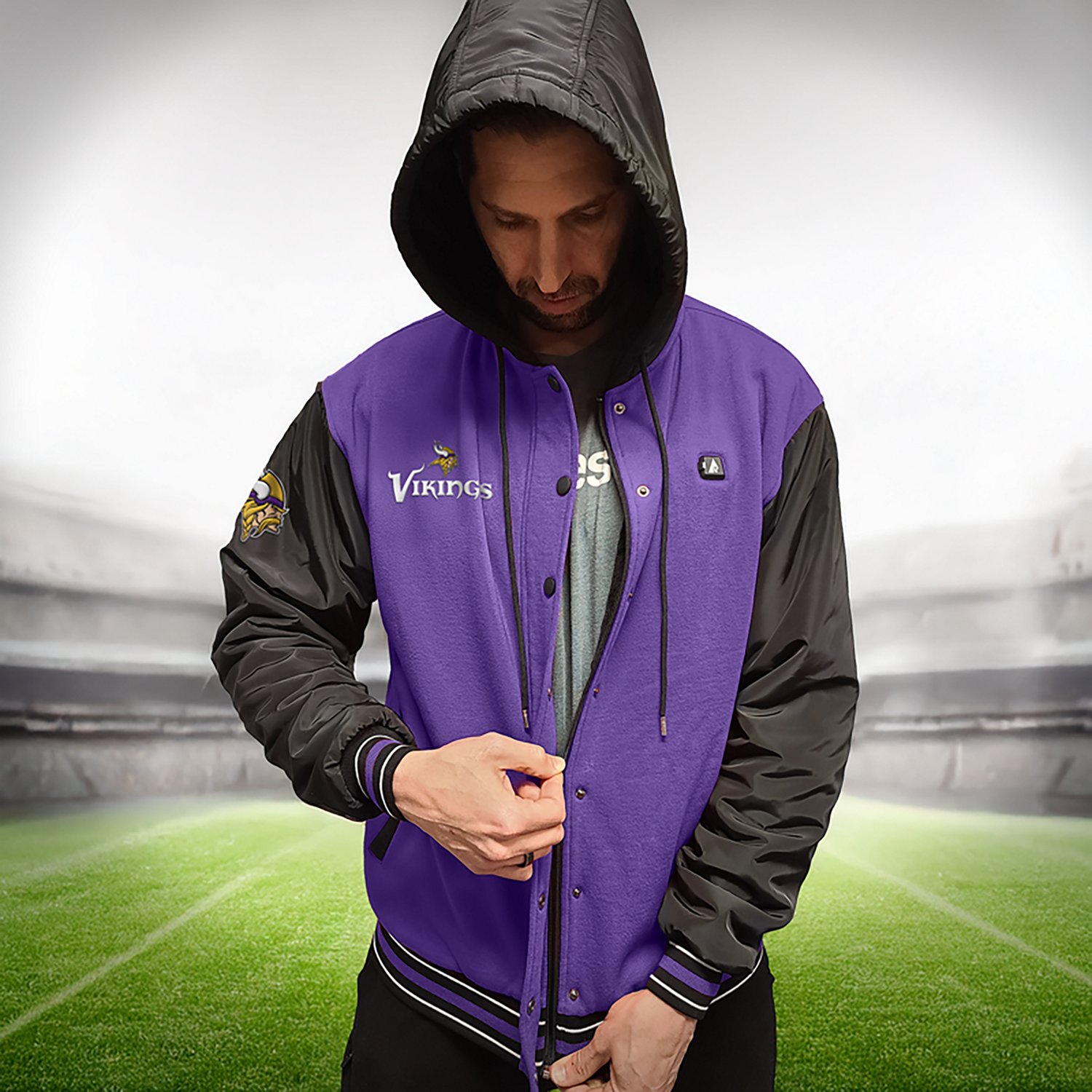 ActionHeat Men's Minnesota Vikings 5V Heated Varsity Jacket - view number 8