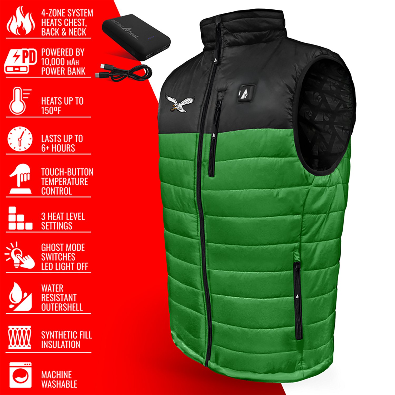 ActionHeat Men's Philadelphia Eagles 5V Puffer Heated Vest - view number 4