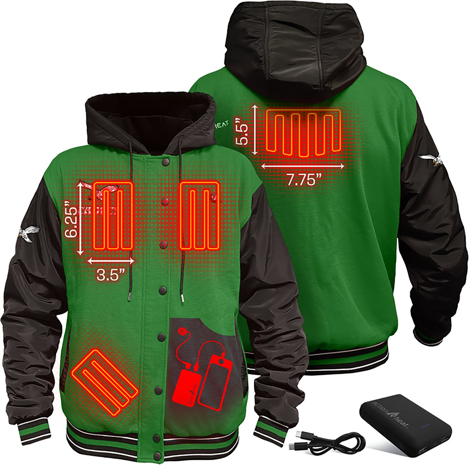 ActionHeat Men's Philadelphia Eagles 5V Heated Varsity Jacket - view number 3