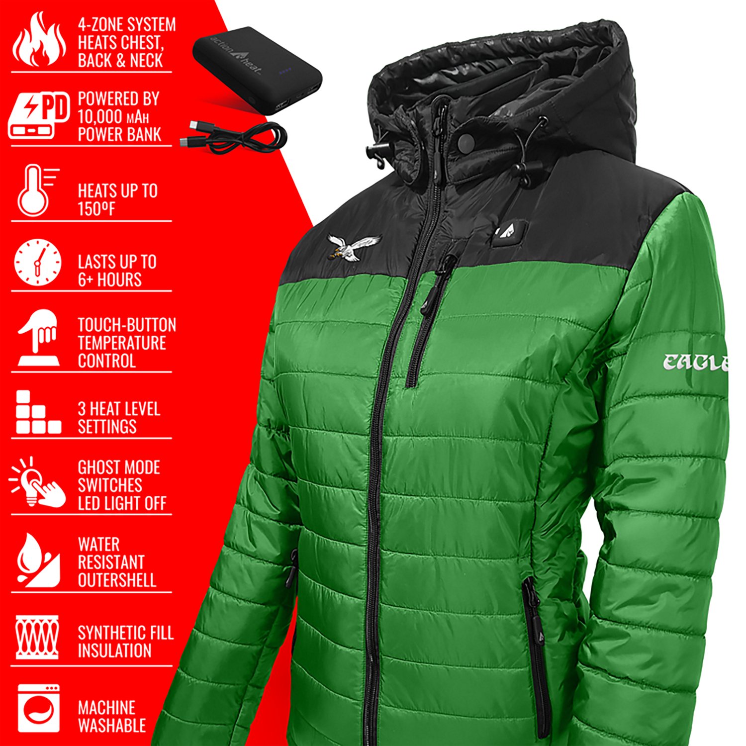 ActionHeat Women's Philadelphia Eagles 5V Puffer Heated Jacket - view number 4