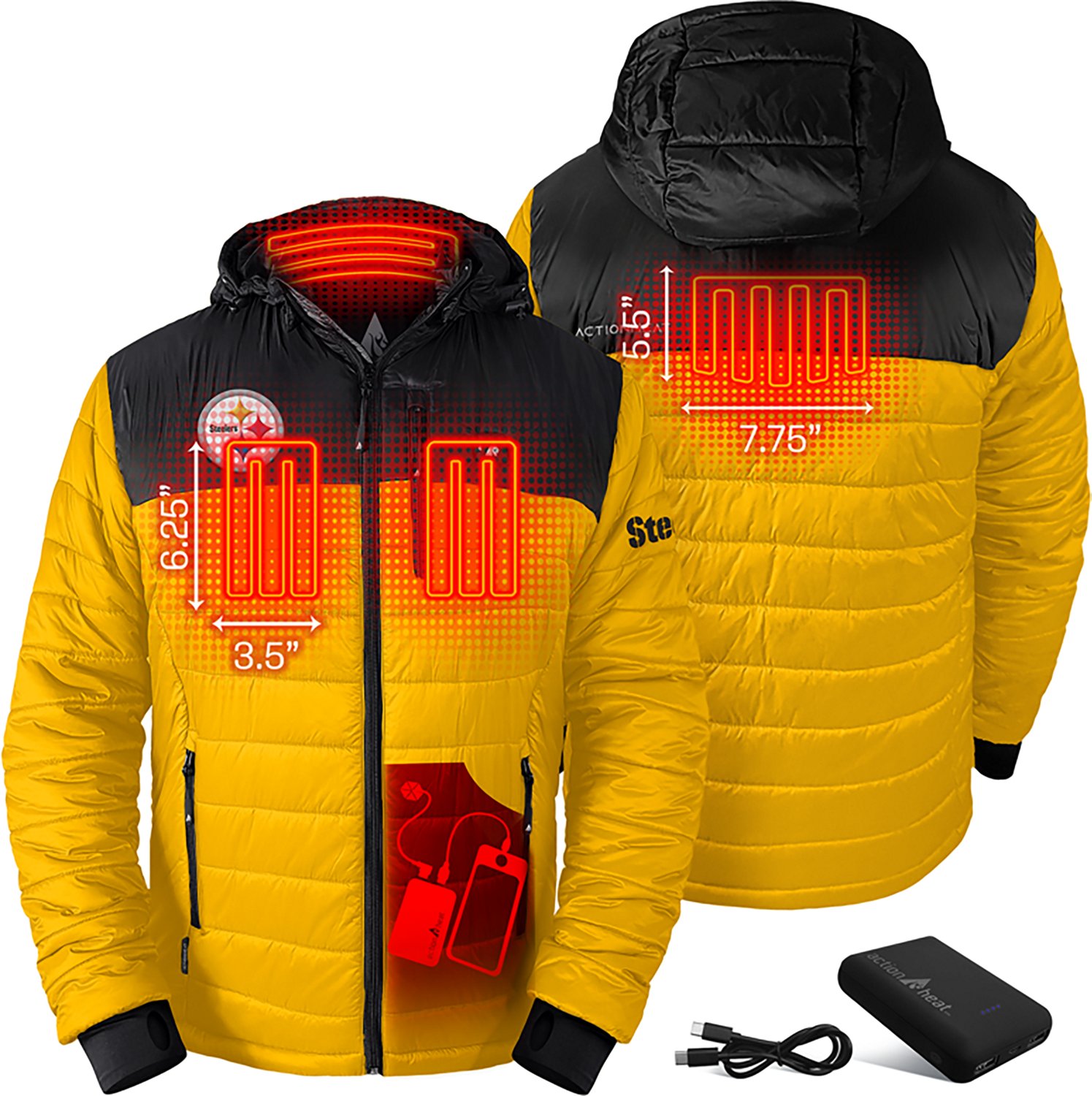 ActionHeat Men's Pittsburgh Steelers 5V Puffer Heated Jacket - view number 3