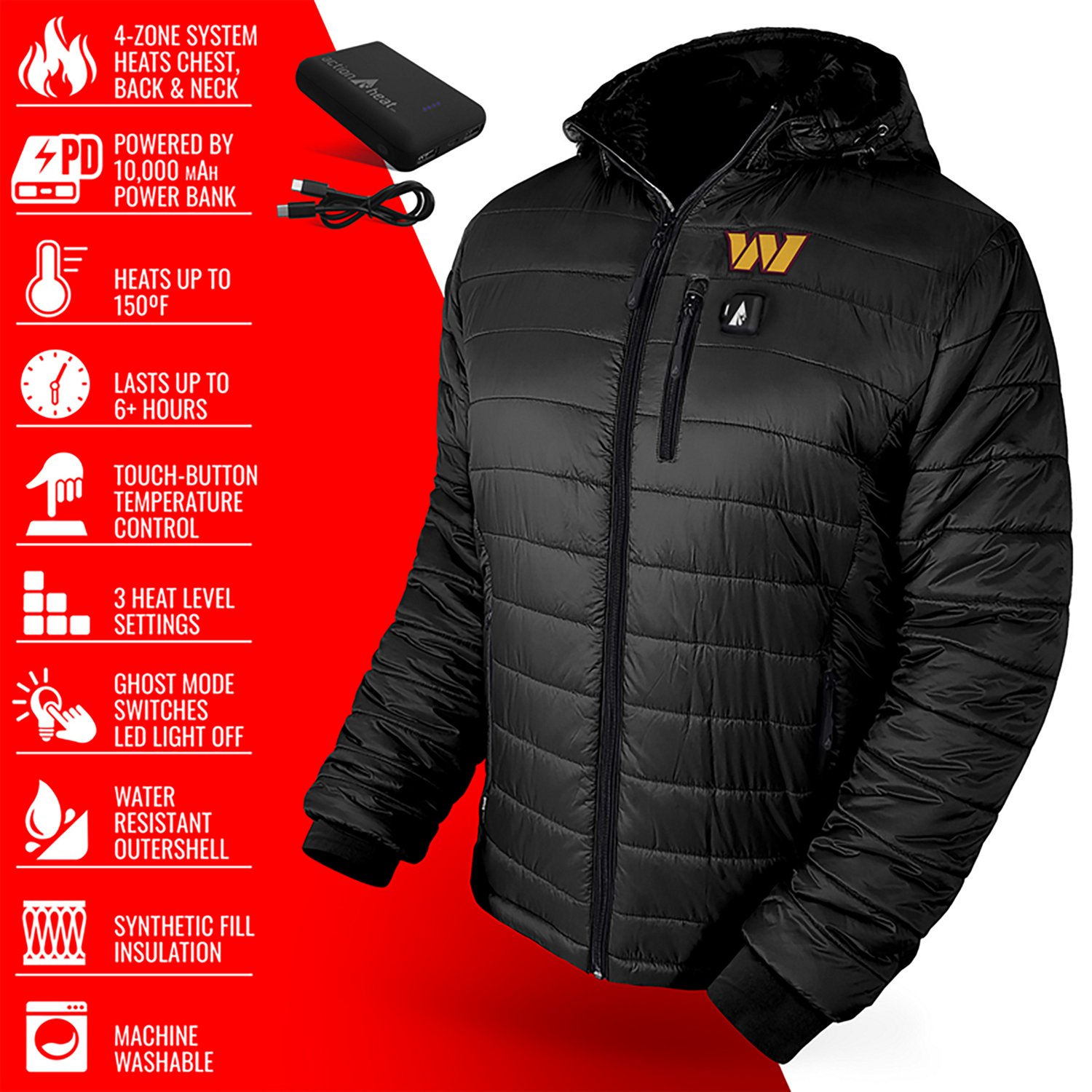 ActionHeat Men's Washington Commanders 5V Puffer Heated Jacket - view number 4