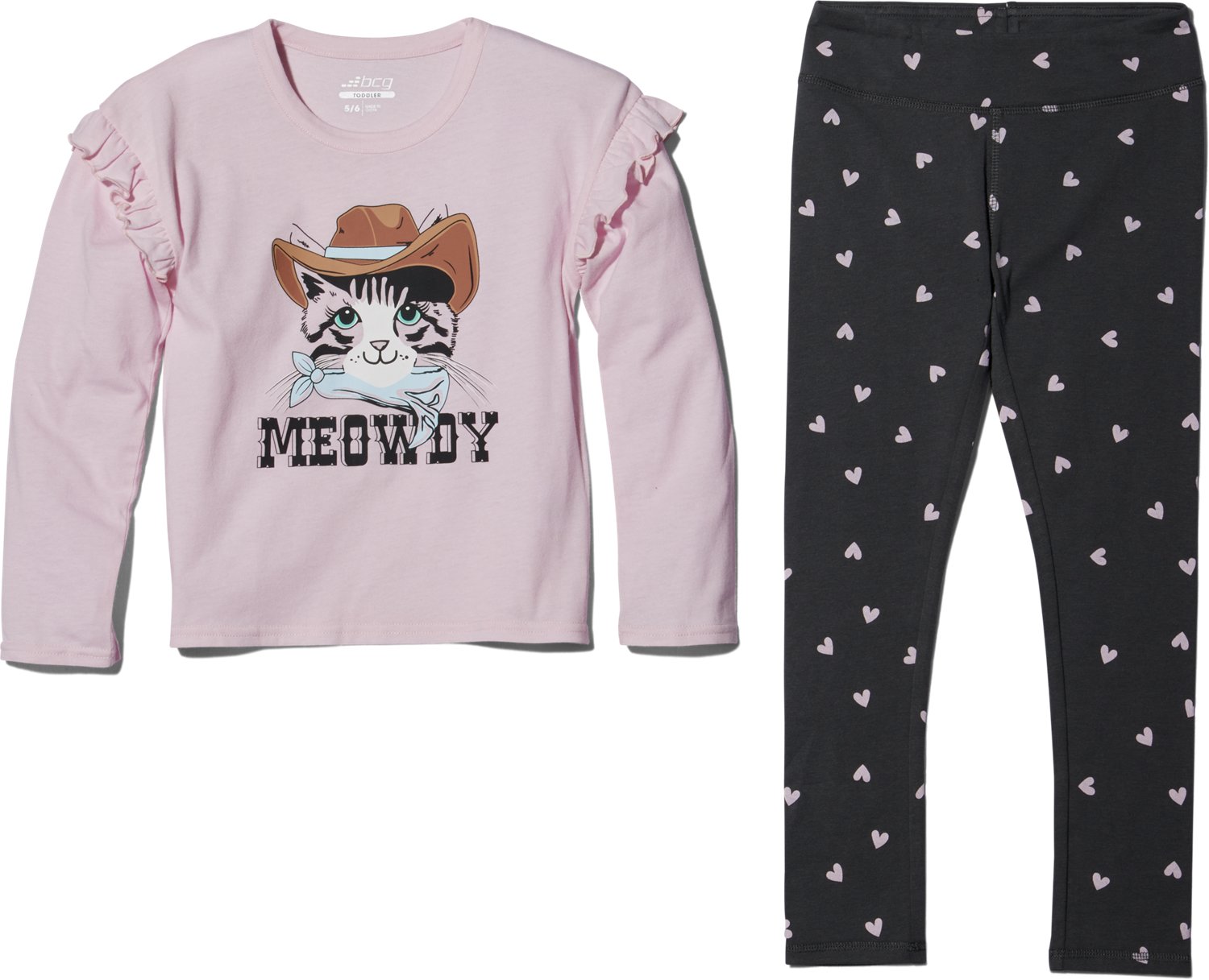 BCG Girls' 4-6X Meowdy Ruffle Fleece Crew 2-Piece Set