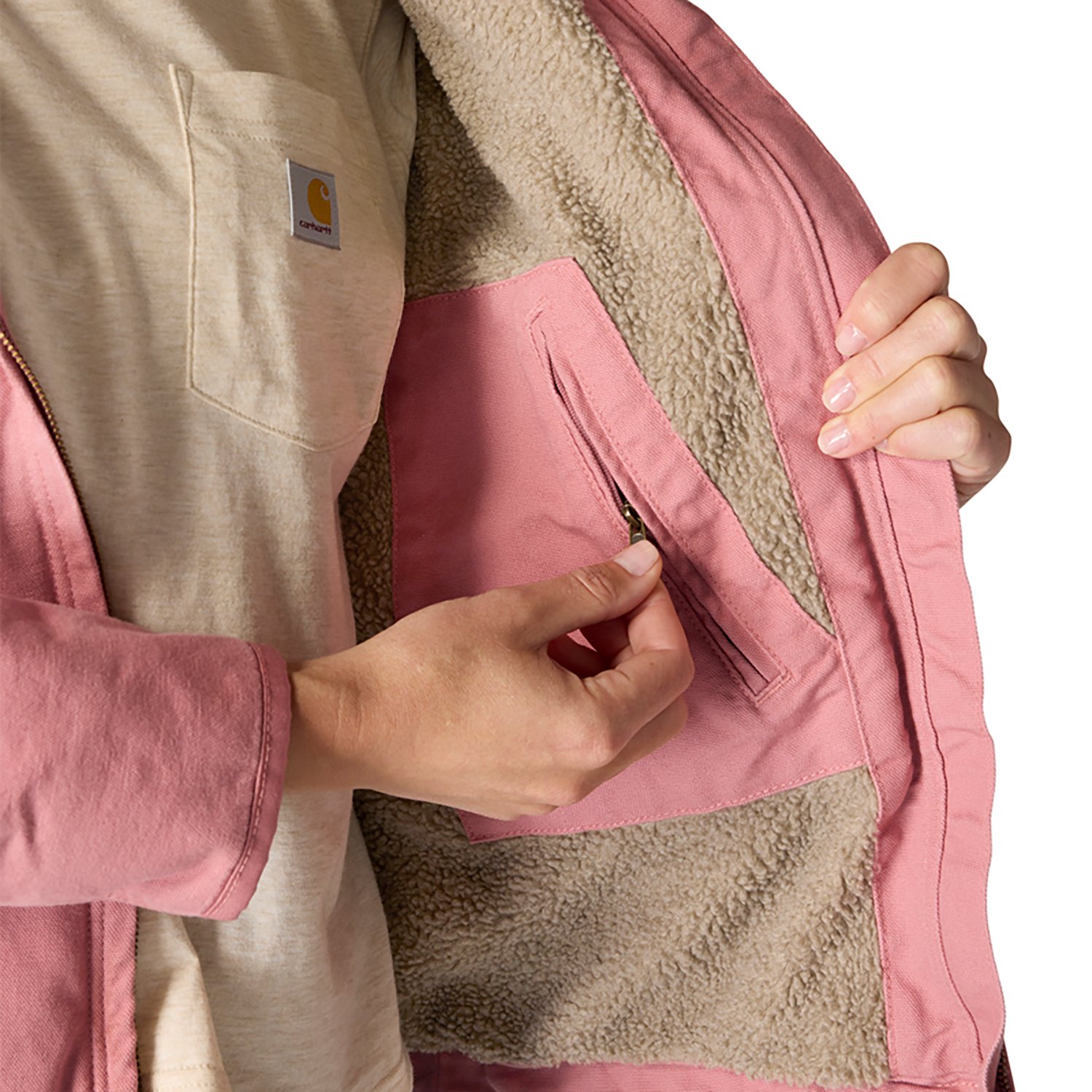 Carhartt Women's Loose Fit Washed Duck Sherpa-Lined Hooded Jacket                                                                - view number 3