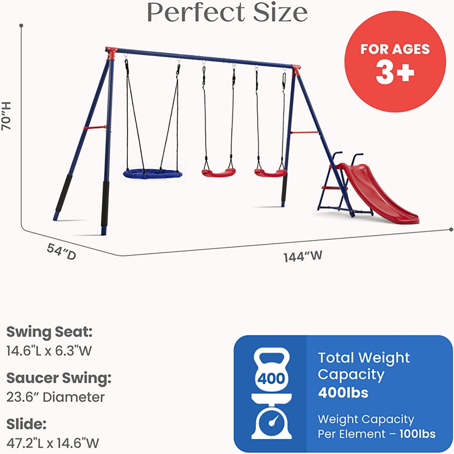 Delta Children FunZone Metal Swing Set 2 Swings 1 Disc Swing Slide