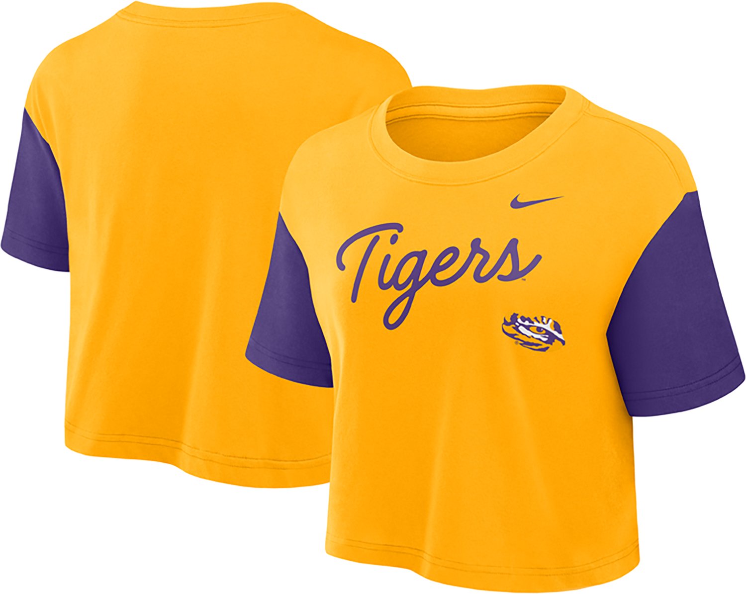 Nike Women's LSU Color-Block Script Performance Cropped T-shirt