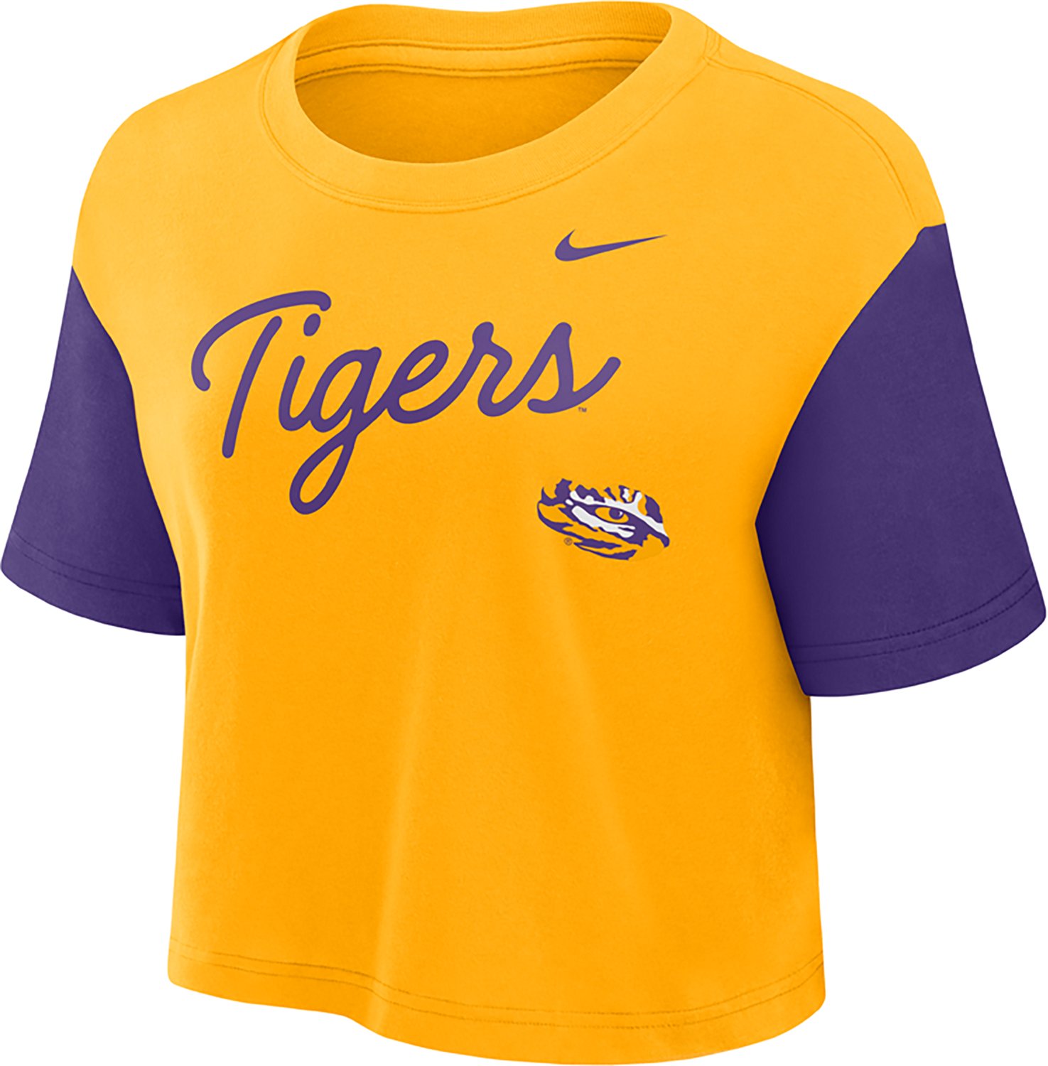 Nike Women's LSU Color-Block Script Performance Cropped T-shirt - view number 2