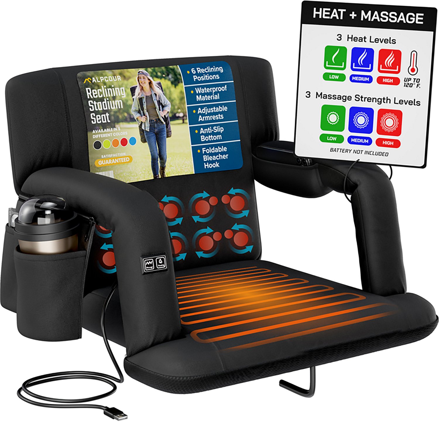 Alpcour Extra Wide Heated Massage Reclining Stadium Seat - view number 2