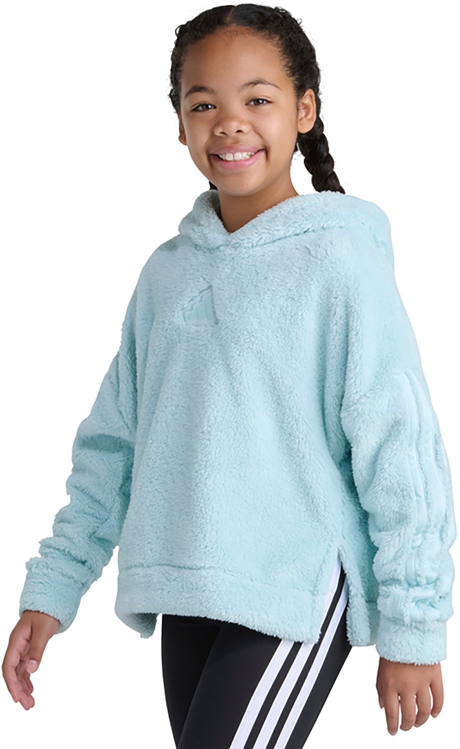 adidas Girls' 3-Stripes Sherpa Hooded Pullover - view number 3