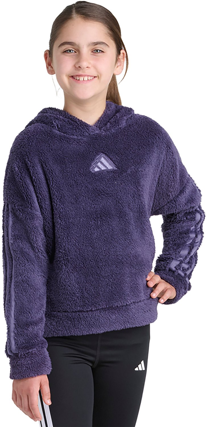 adidas Girls' 3-Stripes Sherpa Hooded Pullover
